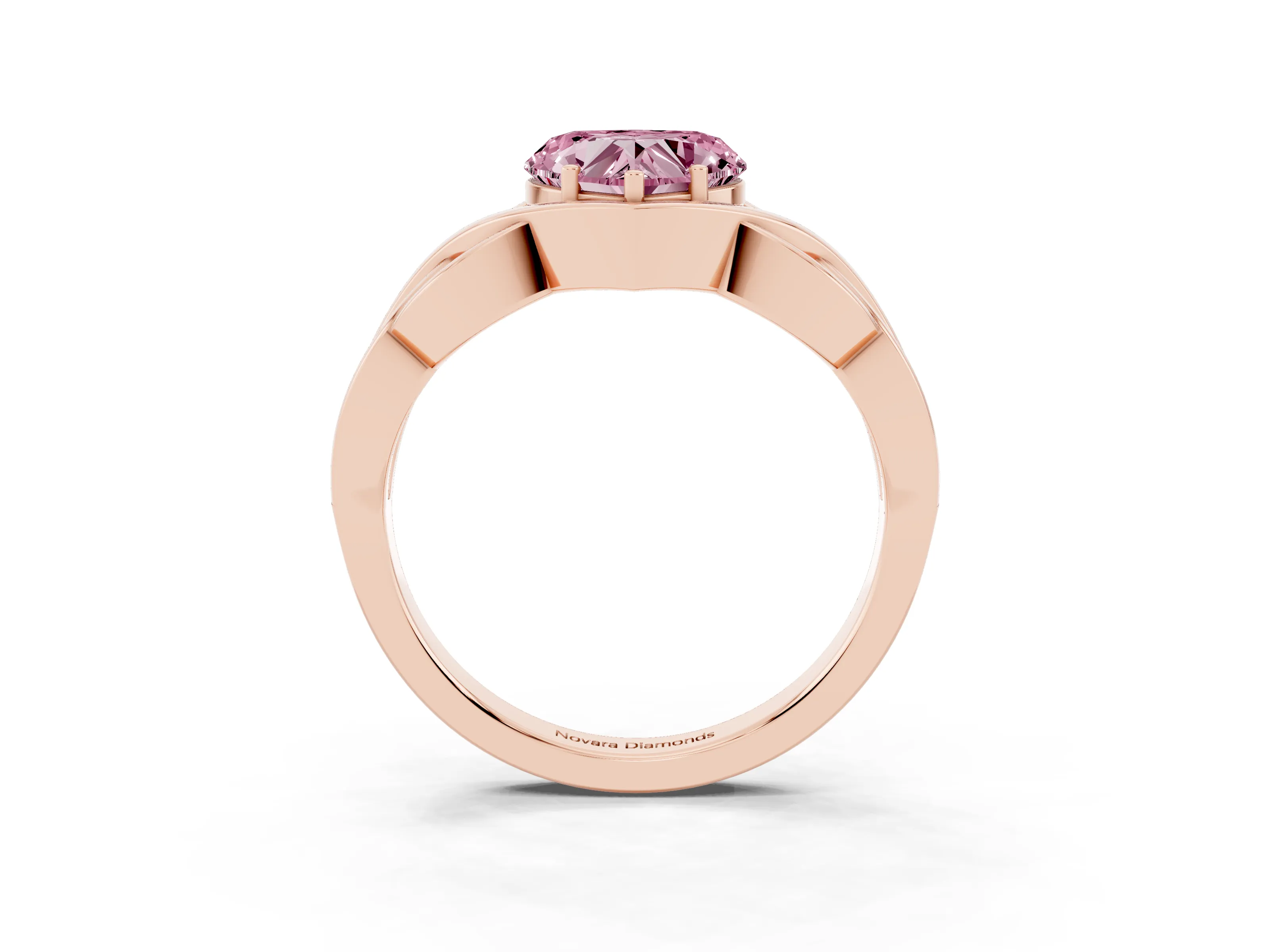 Fancy Pink Heart Cut Diamond Solitaire Ring Set in Rose gold with Intertwined Band
