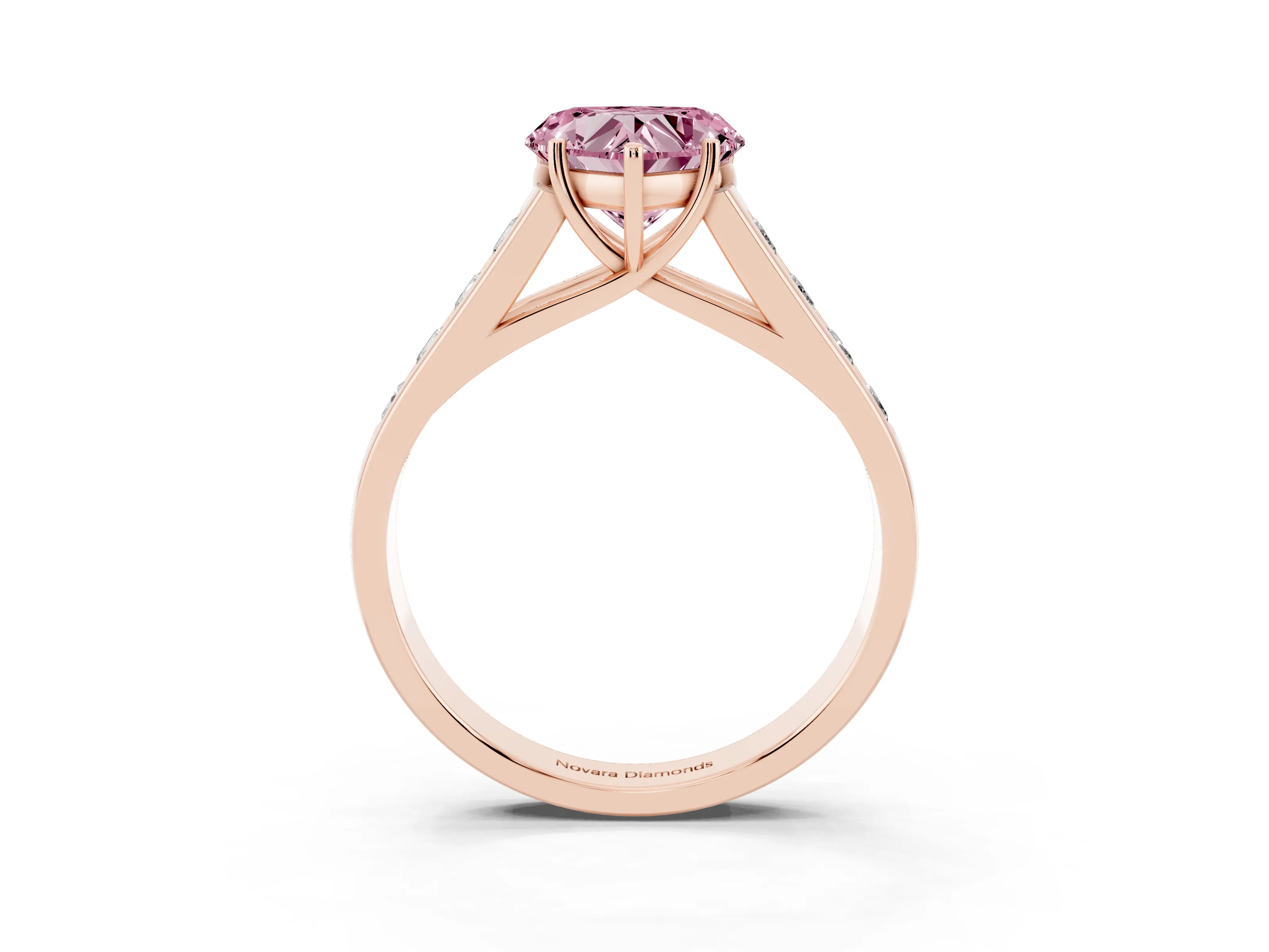 Fancy Pink Heart Cut Diamond Solitaire Channel-Set Engagement Ring Set in Rose gold with Prong Setting