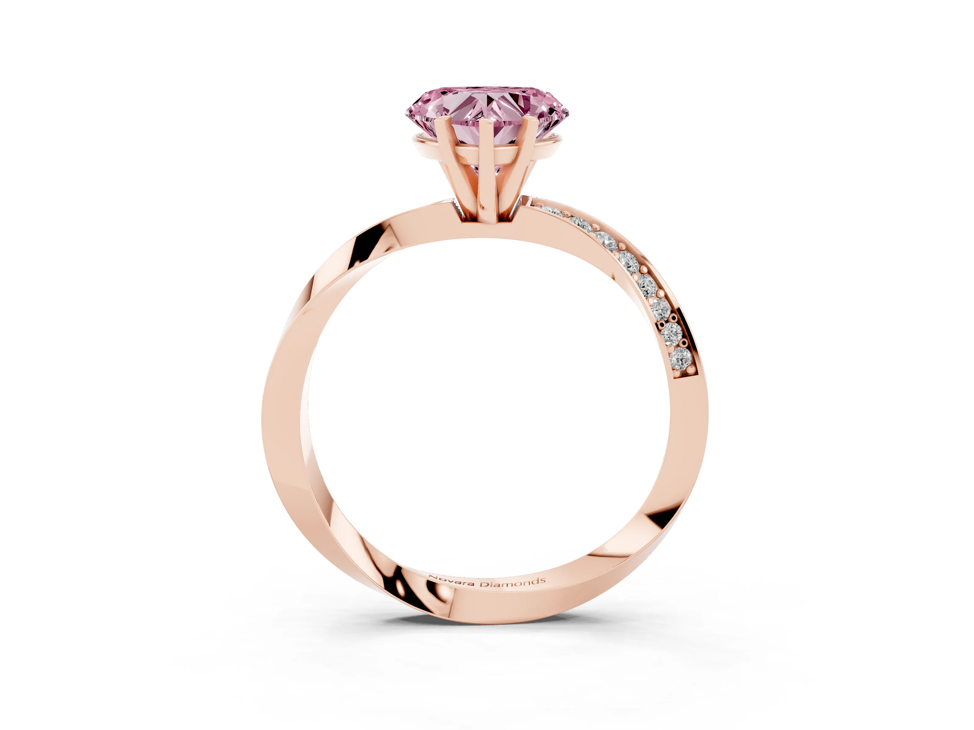 Fancy Pink Heart Cut Diamond Engagement Ring Set in Rose gold with Side Stone Accents and Prong Setting