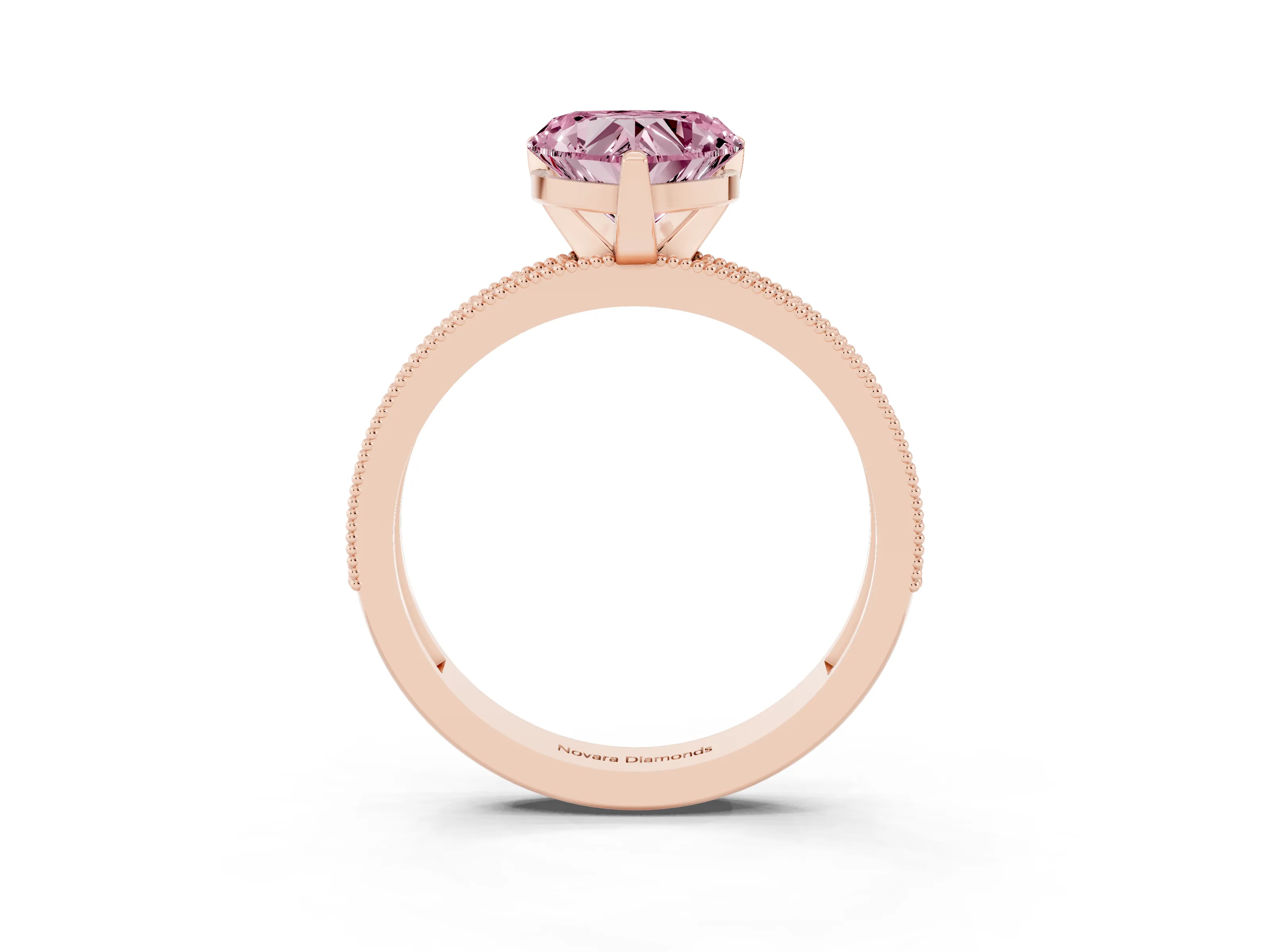 Fancy Pink Heart Cut Diamond Milgrain Pavé Engagement Ring Set in Rose gold with Prong Setting