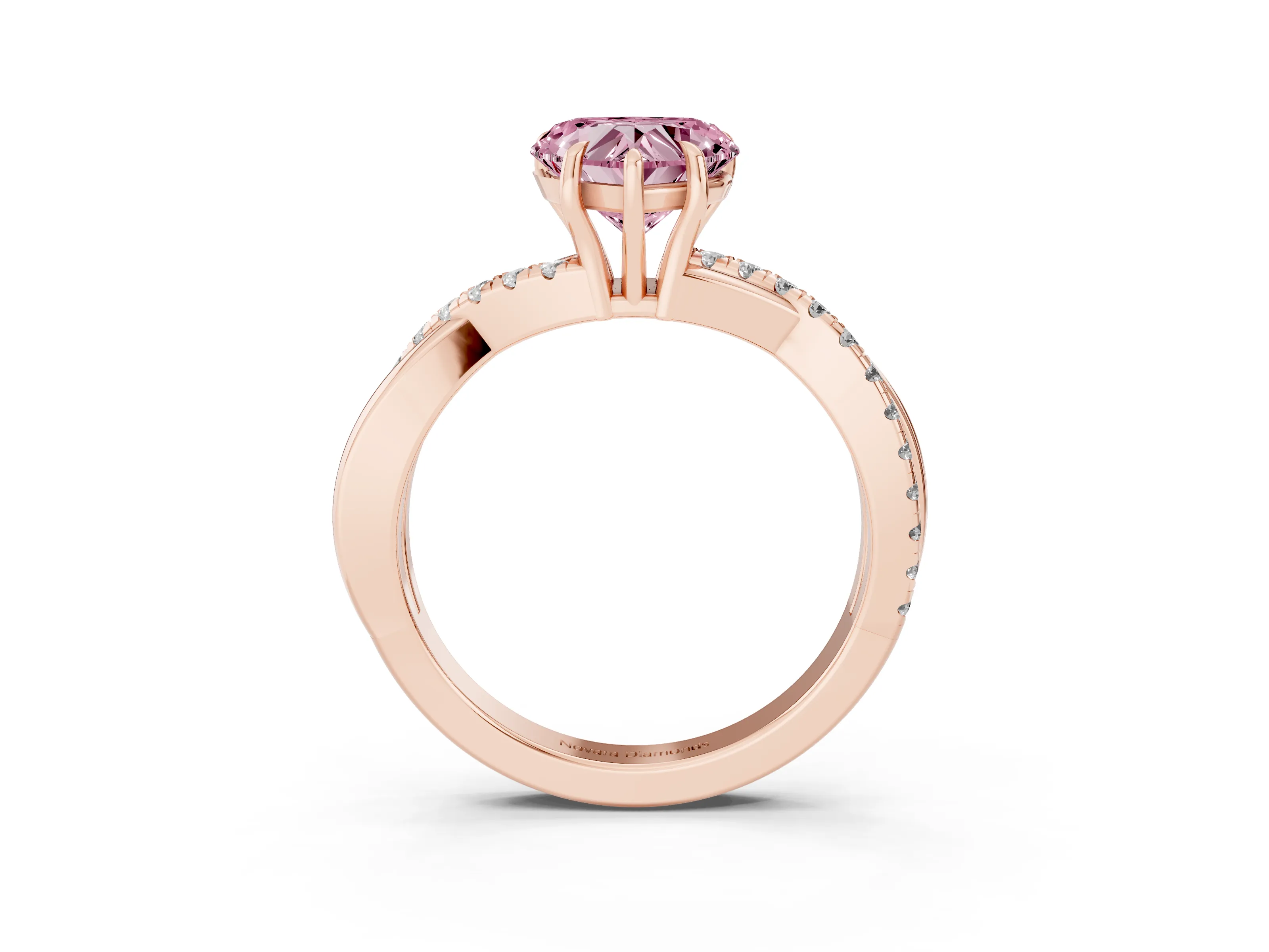 Fancy Pink Heart Cut Diamond Twisted Pavé Band Ring Set in Rose gold with Prong Setting