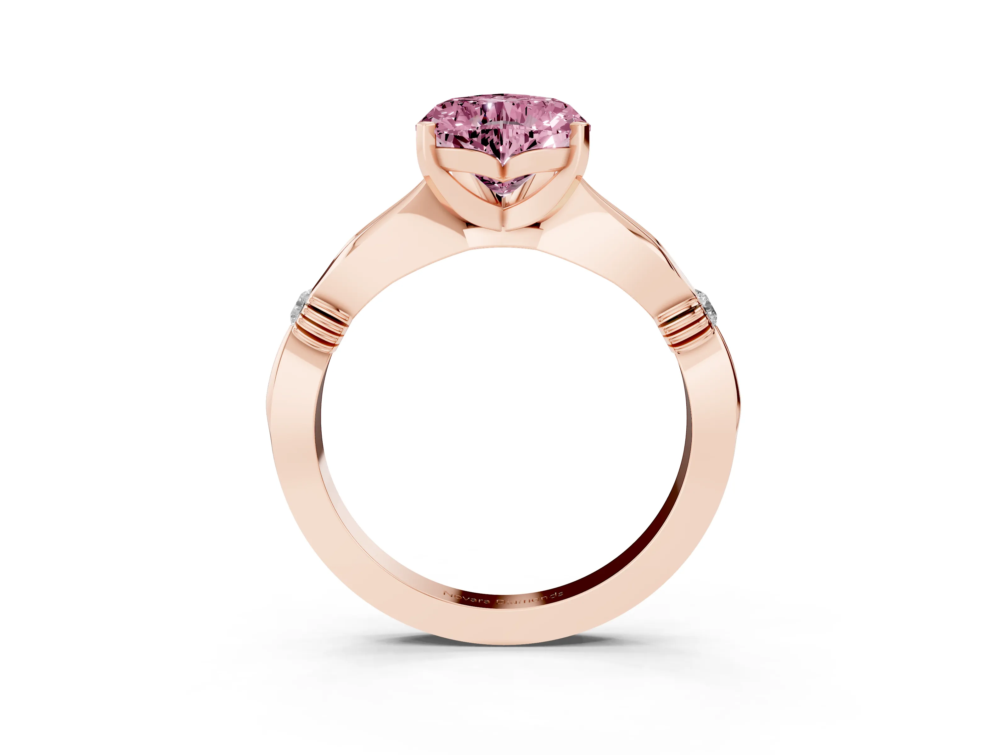 Fancy Pink Heart Cut Diamond Solitaire Twisted Band Ring Set in Rose gold with Accent Stones and Prong Setting