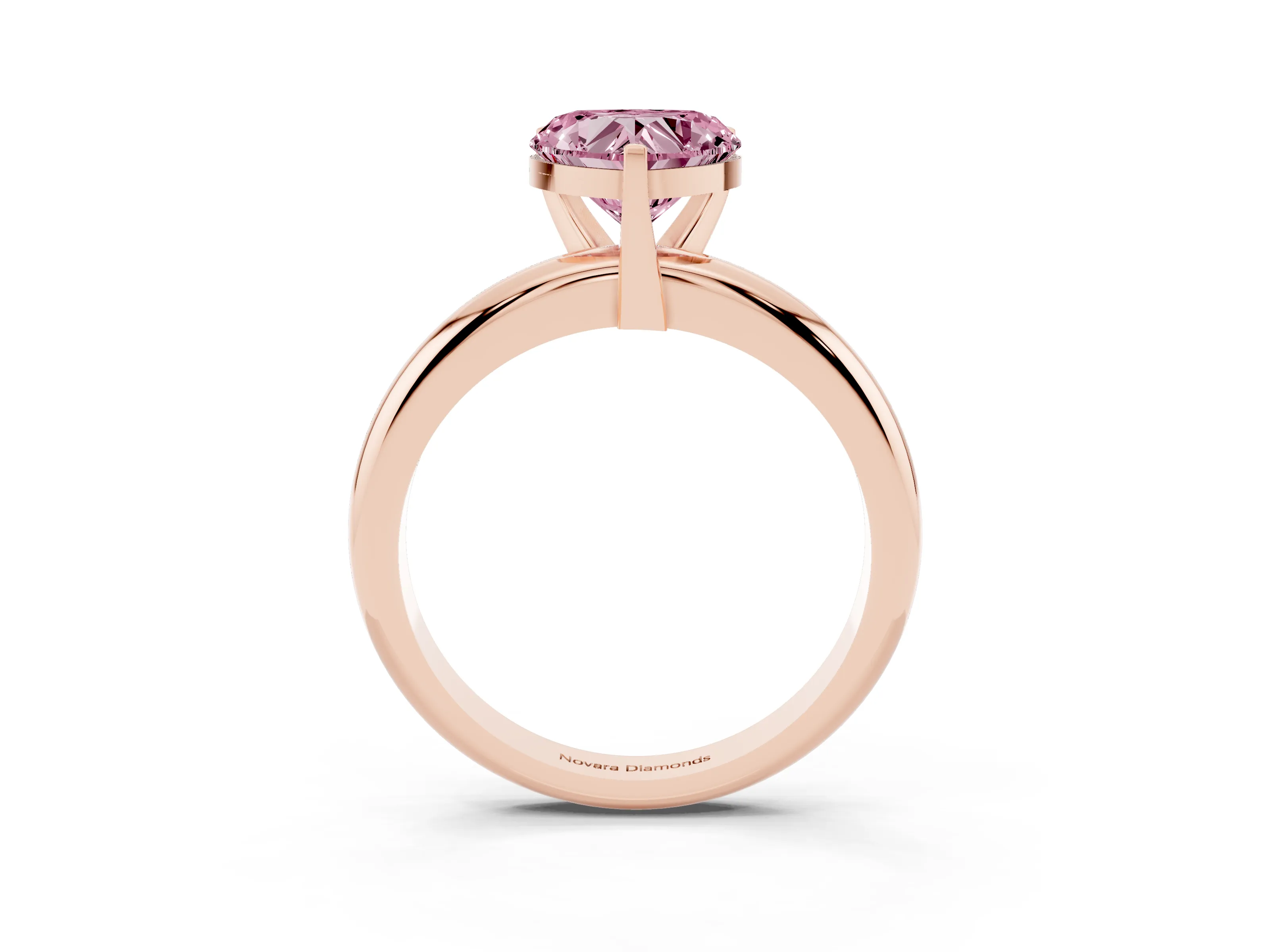 Fancy Pink Heart Cut Diamond Solitaire Engagement Ring Set in Rose gold with Round Band and Prong Setting