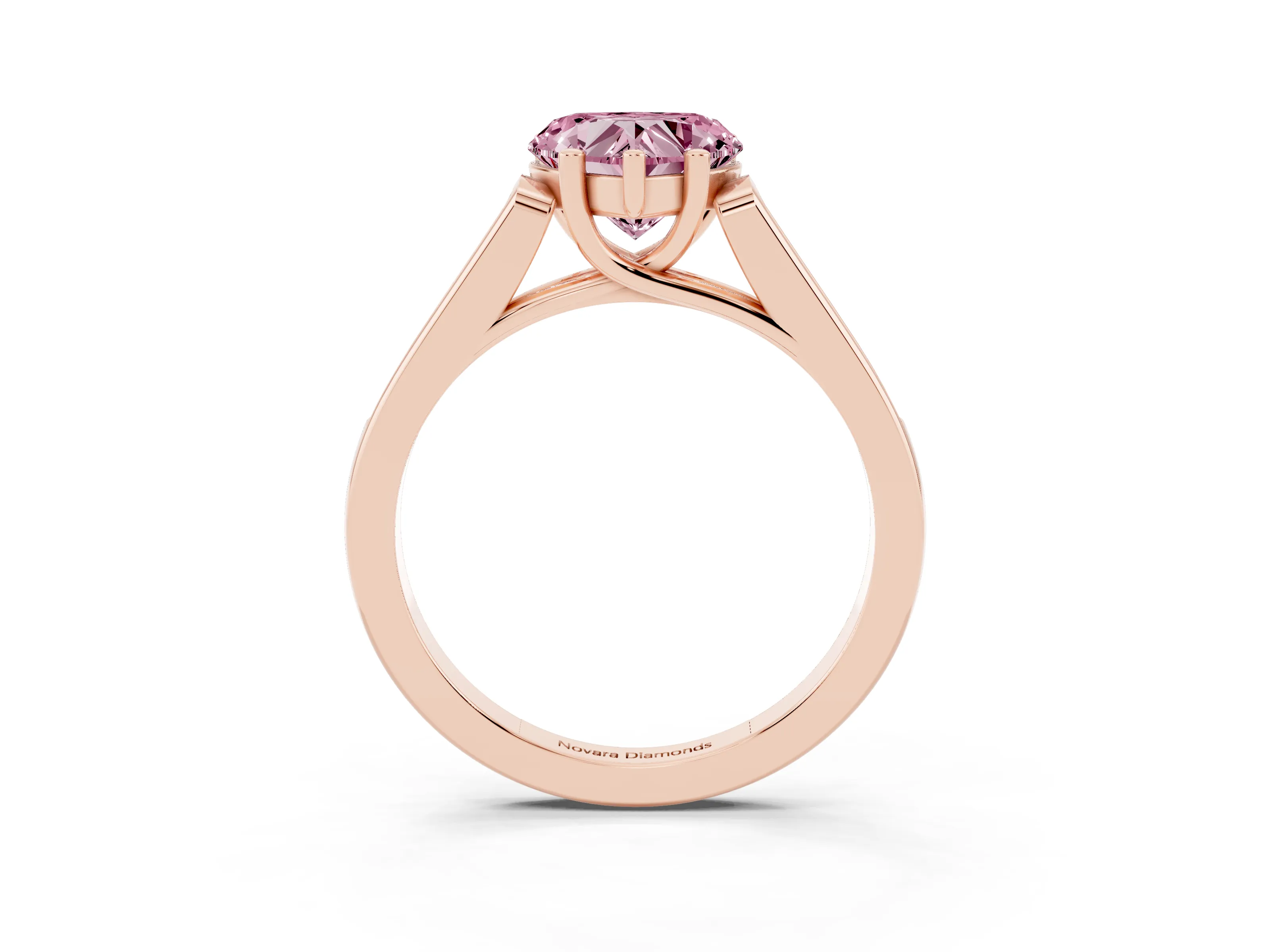 Fancy Pink Heart Cut Diamond Solitaire Cathedral Engagement Ring Set in Rose gold with Channel-Set Band and Prong Setting