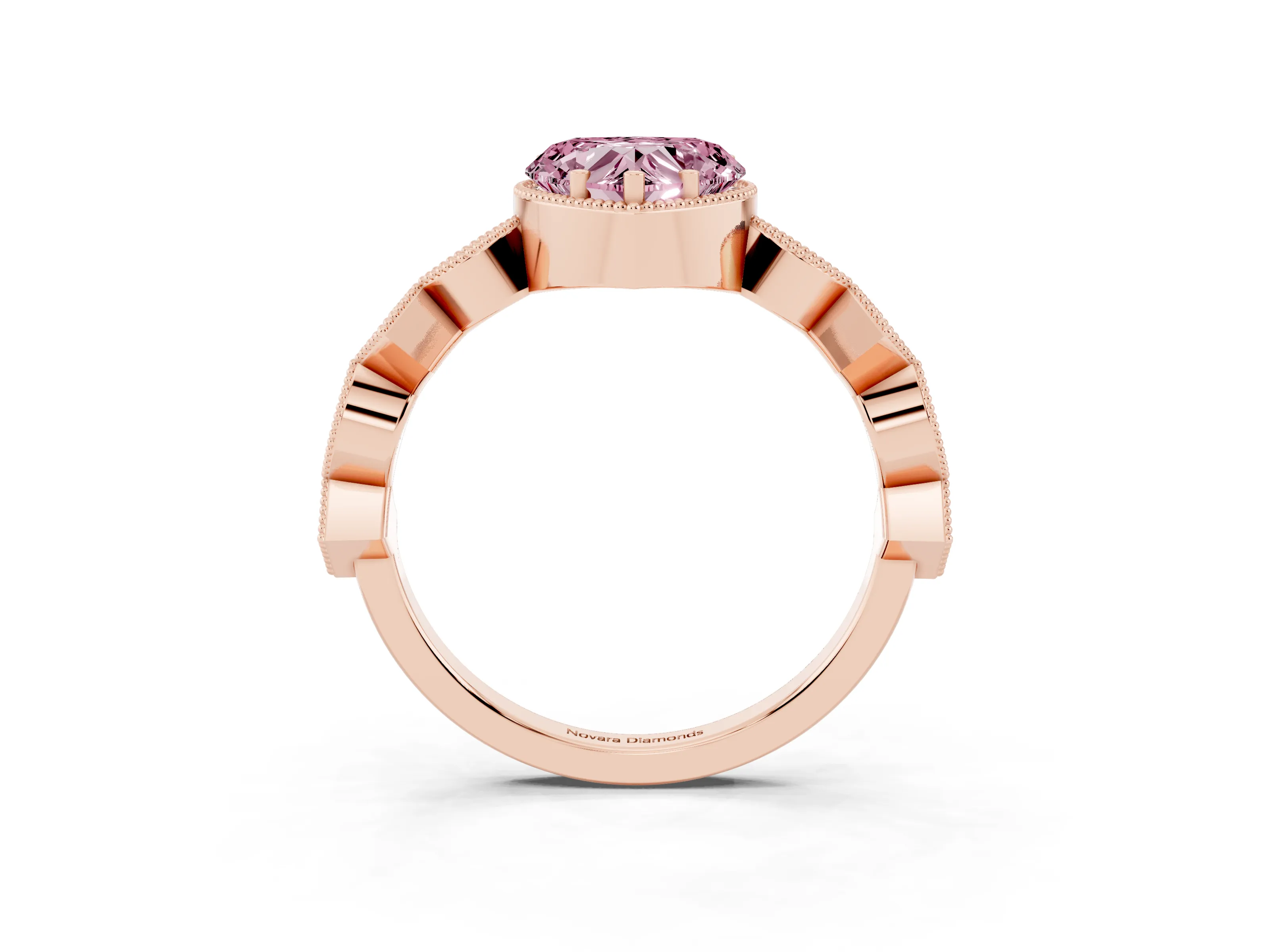 Fancy Pink Heart Cut Diamond Milgrain Marquise Twist Band Ring Set in Rose gold with Prong Setting