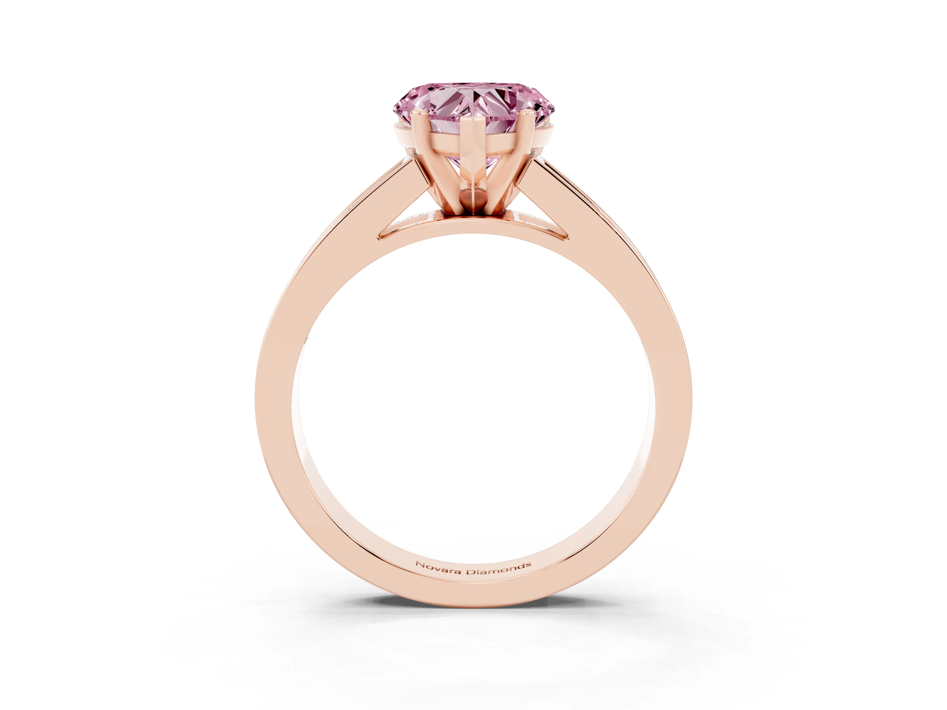 Fancy Pink Heart Cut Diamond Solitaire Ring Set in Rose gold with Channel-Set Band and Prong Setting