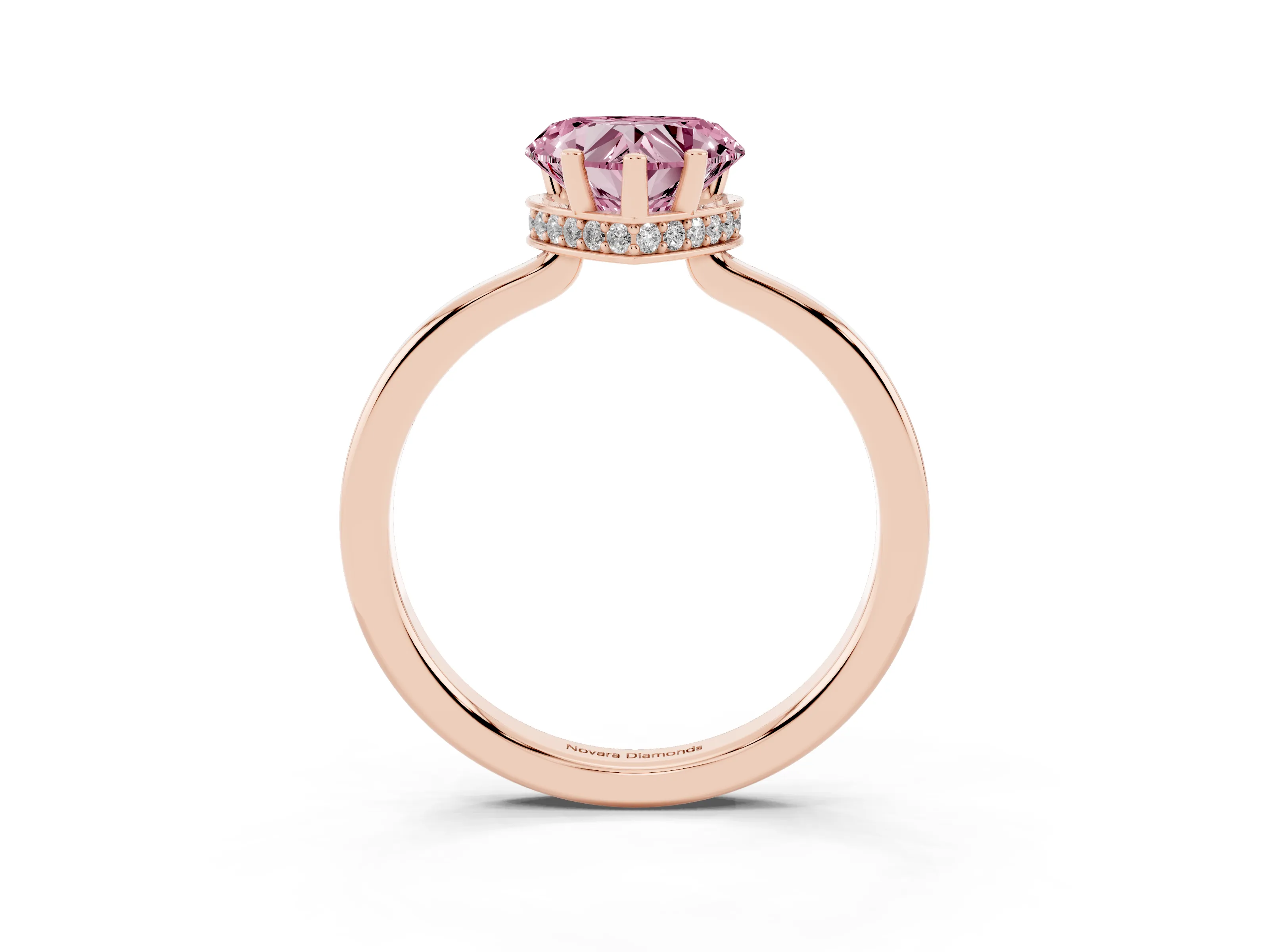 Fancy Pink Heart Cut Diamond Solitaire Engagement Ring Set in Rose gold with Prong Setting on a Plain Band