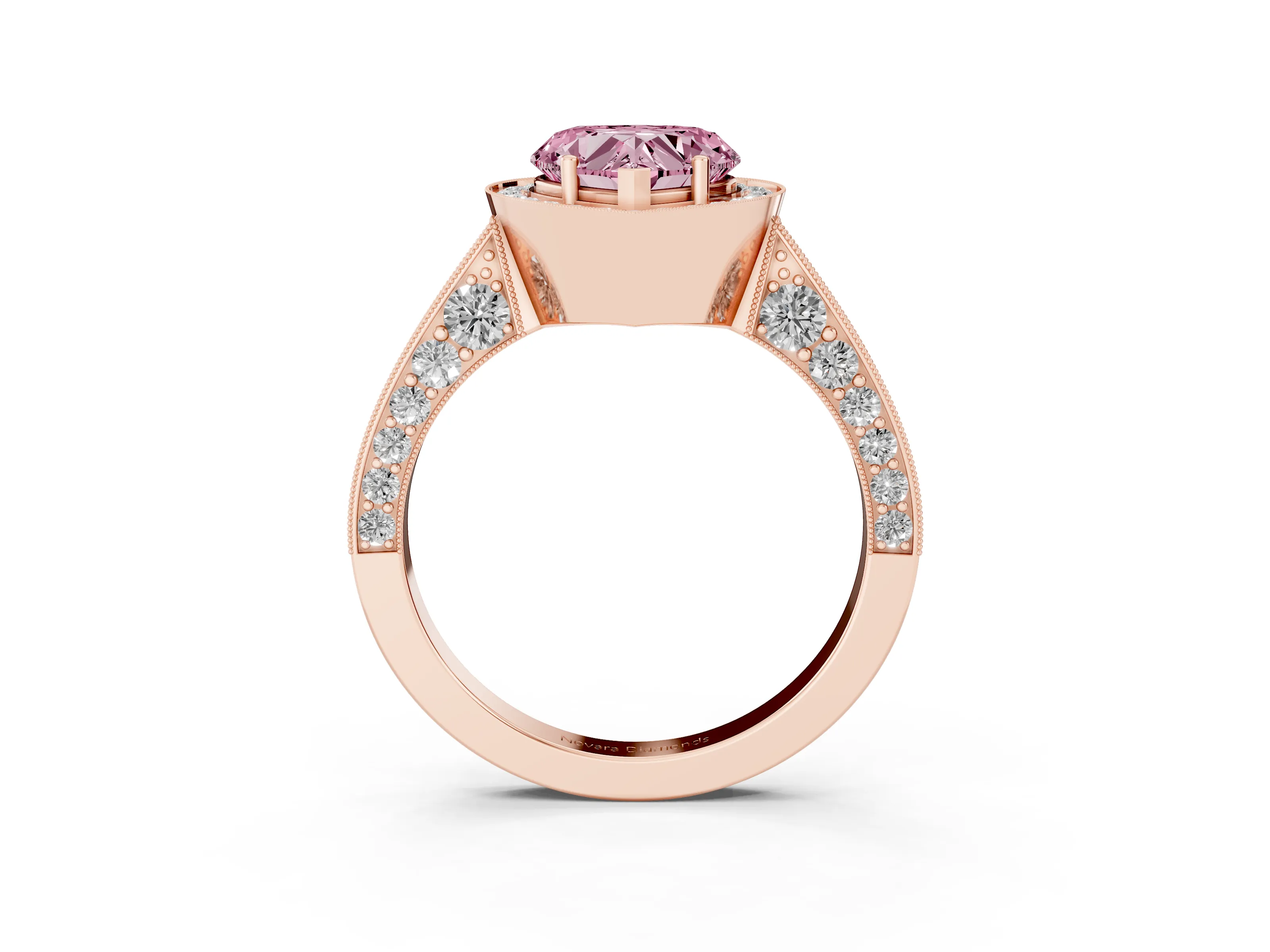 Fancy Pink Heart Cut Diamond Halo Engagement Ring Set in Rose gold with Accent Split Shank Band