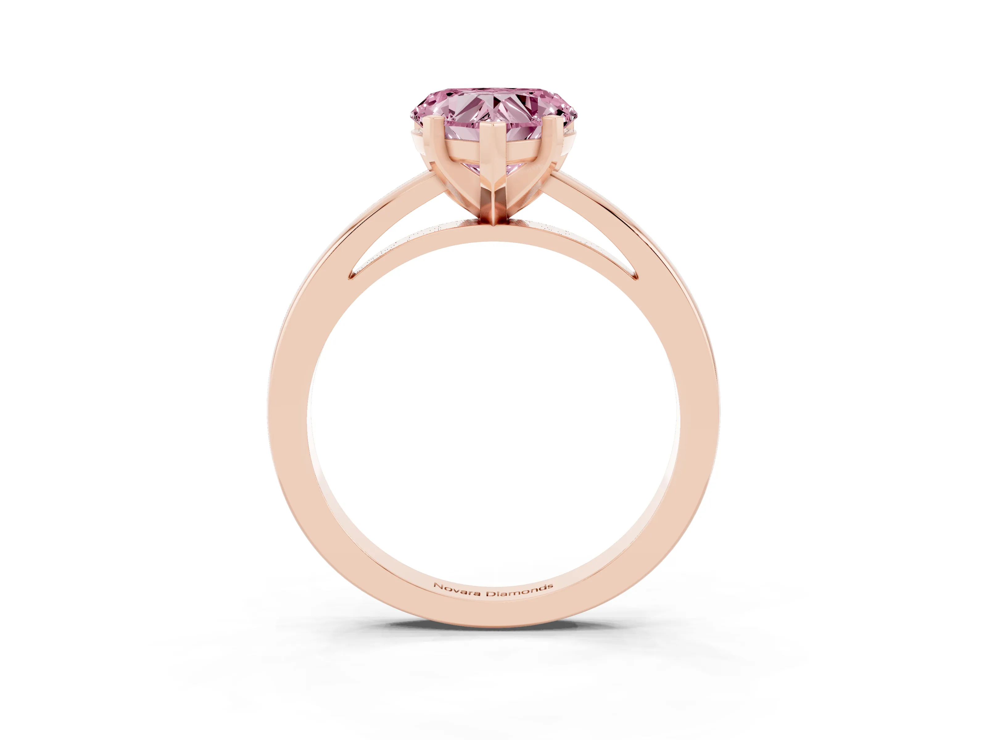 Fancy Pink Heart Cut Diamond Solitaire Engagement Ring Set in Rose gold with Prong Setting on a Classic Band