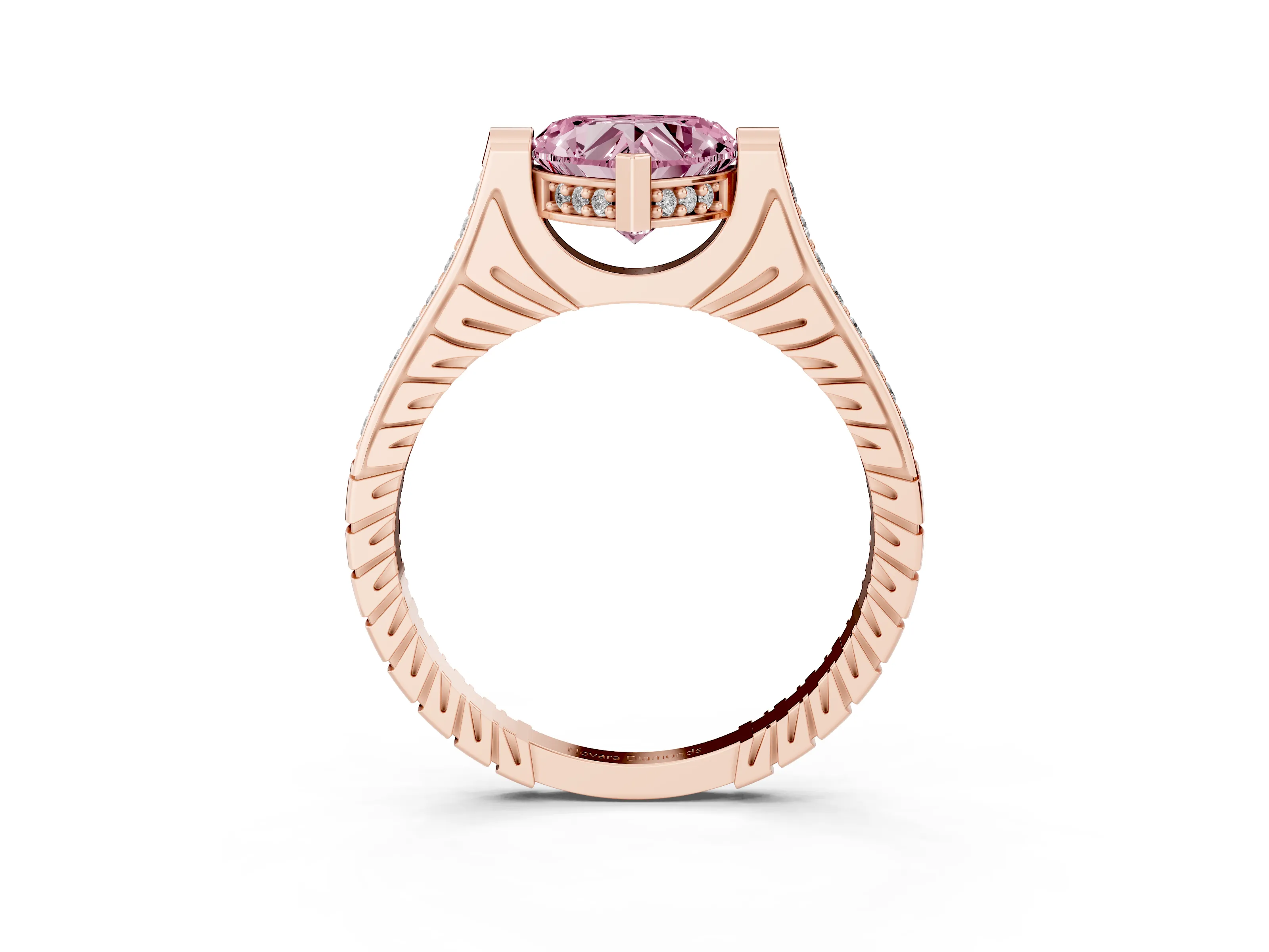 Fancy Pink Heart Cut Diamond Solitaire Ring Set in Rose gold with Channel Set Band and Bezel Prong Setting