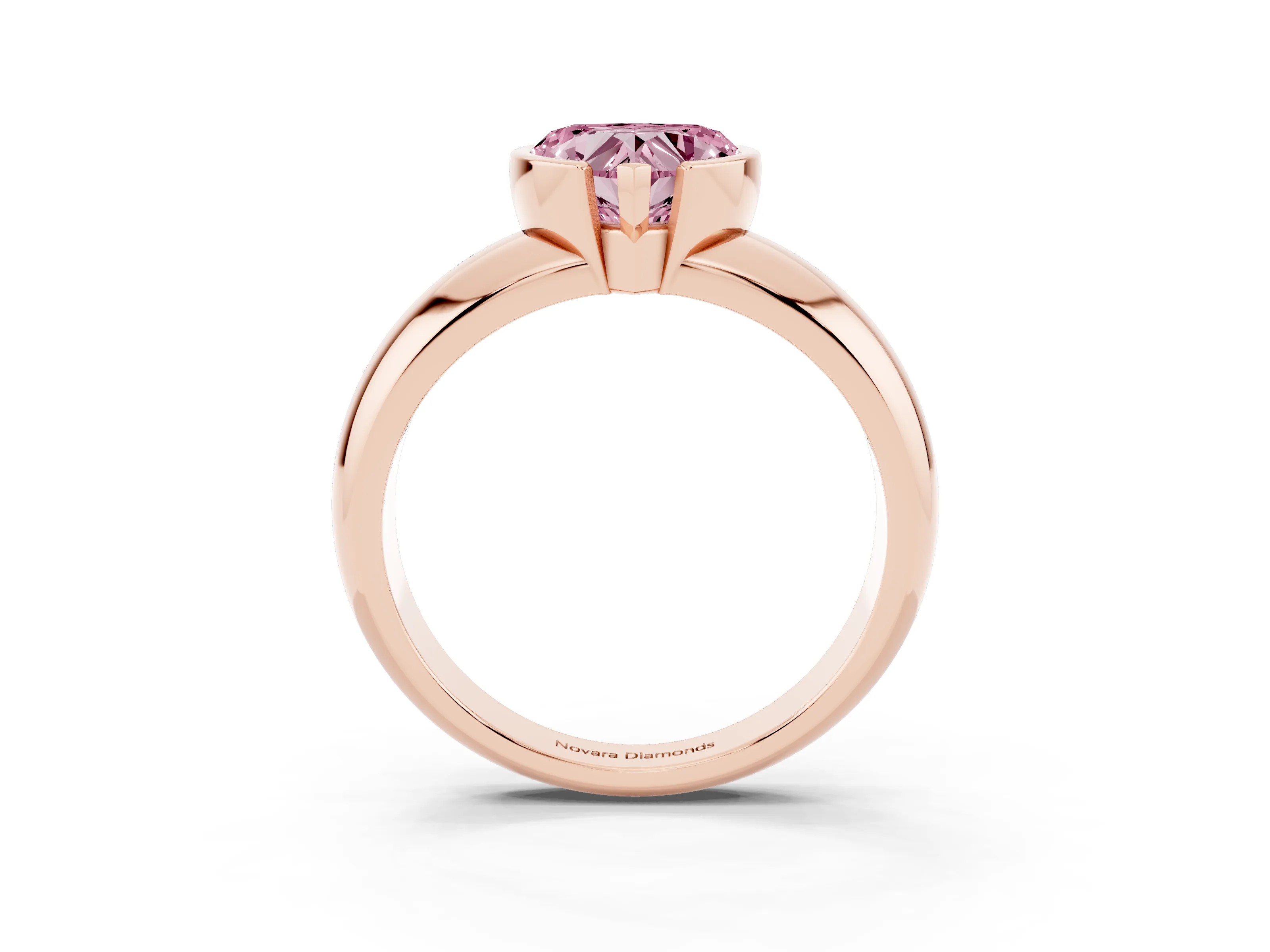 Fancy Pink Heart Cut Diamond Solitaire Tension Set Ring Set in Rose gold with Wide Band