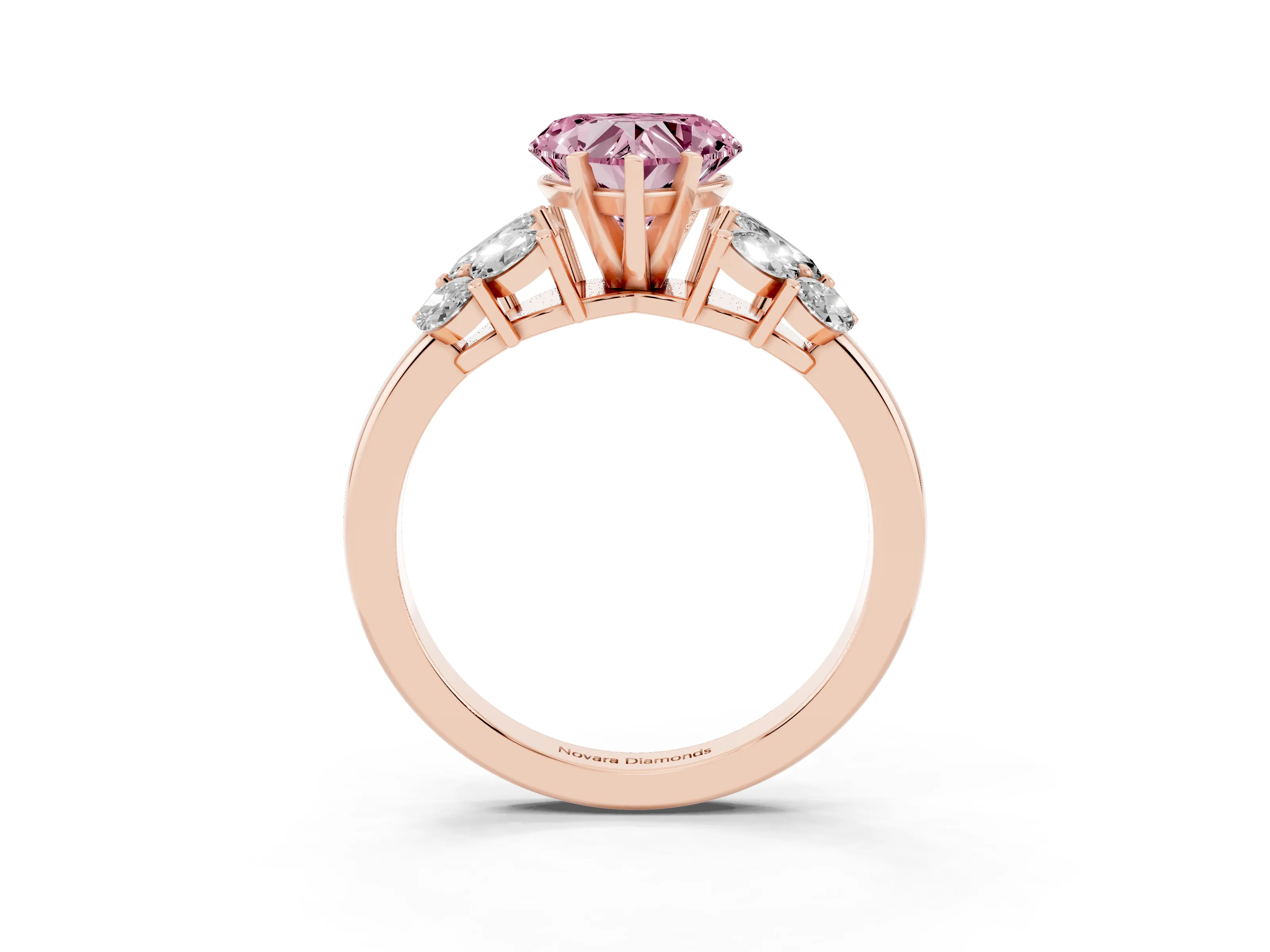 Fancy Pink Heart Cut Diamond Cluster Leaf Design Ring Set in Rose gold with Prong Setting