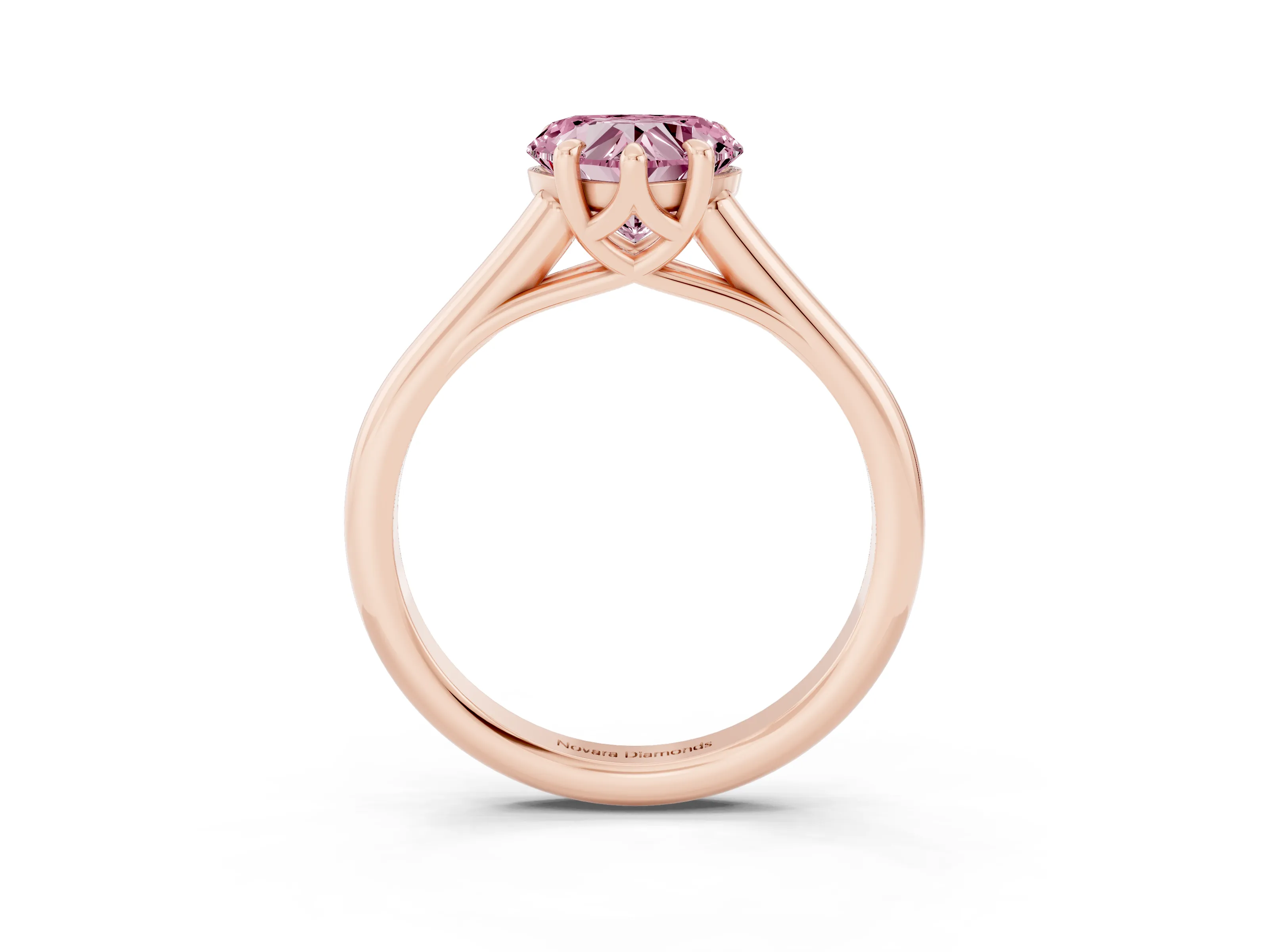 Fancy Pink Heart Cut Diamond Solitaire Engagement Ring Set in Rose gold with Prong Setting and Plain Classic Band