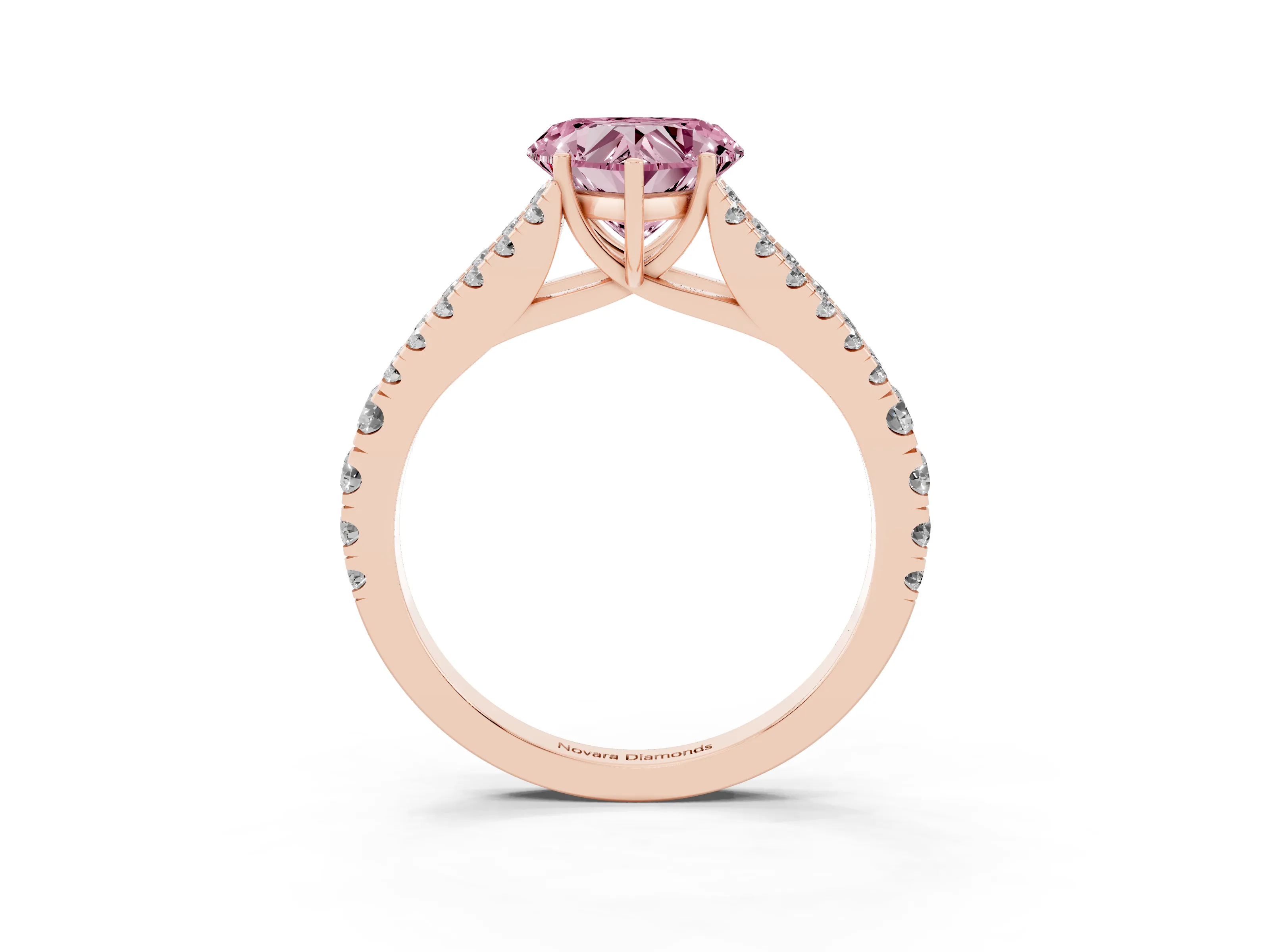 Fancy Pink Heart Cut Diamond Split Shank Pavé Engagement Ring Set in Rose gold with Prong-Held Center Stone