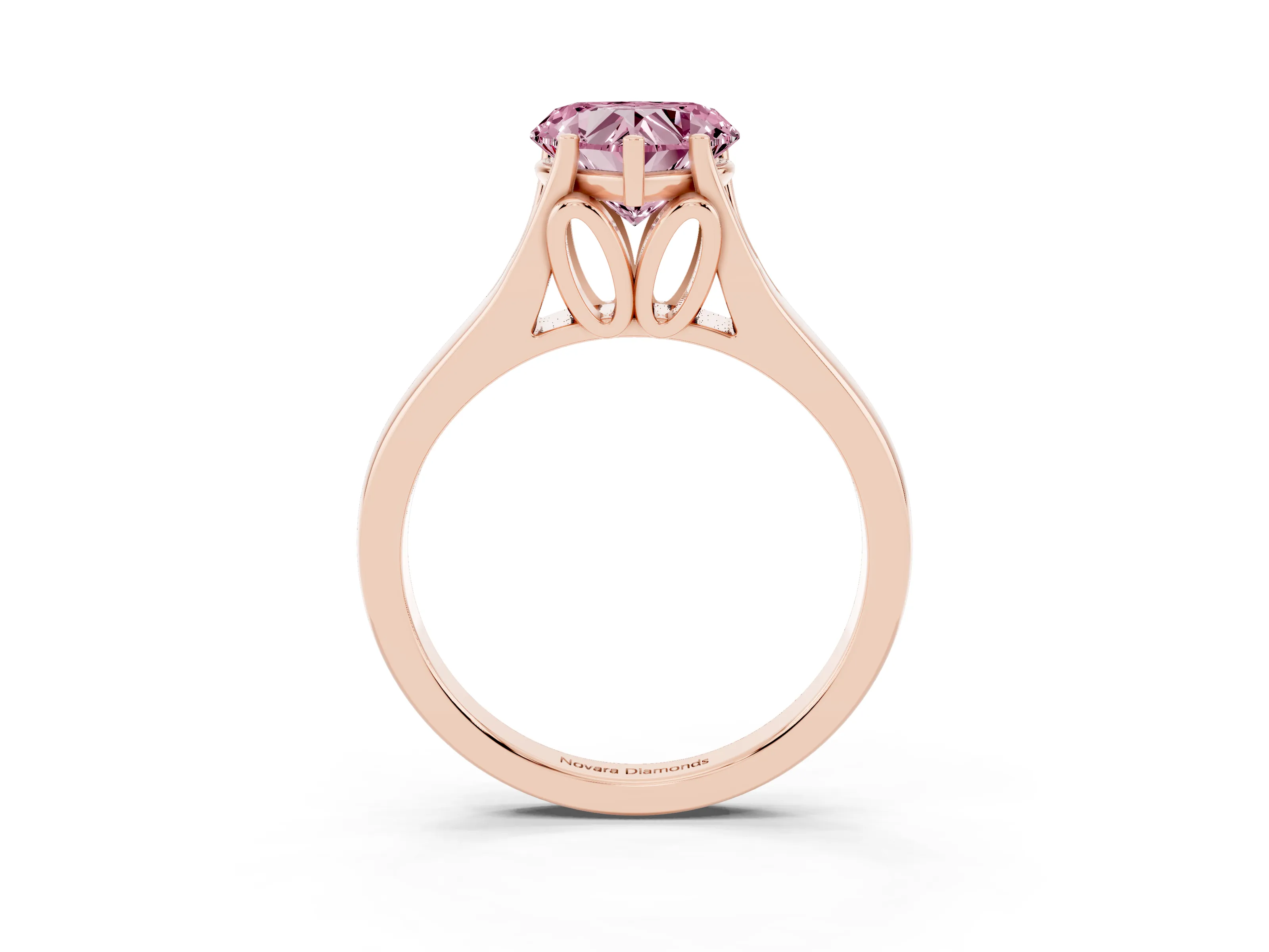 Fancy Pink Heart Cut Diamond Solitaire Ring Set in Rose gold with Arched Cathedral Band and Prong Setting