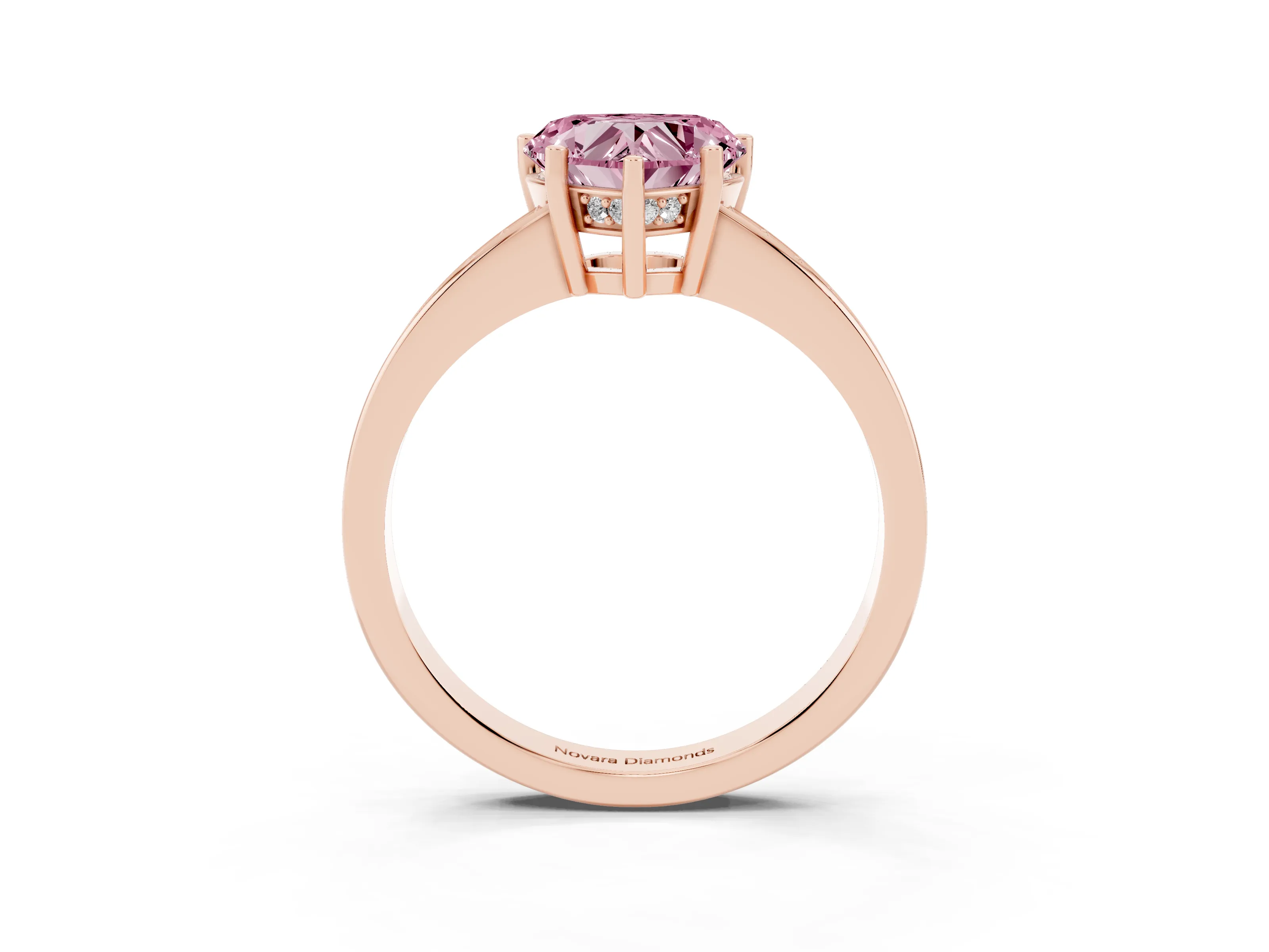 Fancy Pink Heart Cut Diamond Pavé Band Prong Set Solitaire Ring Set in Rose gold