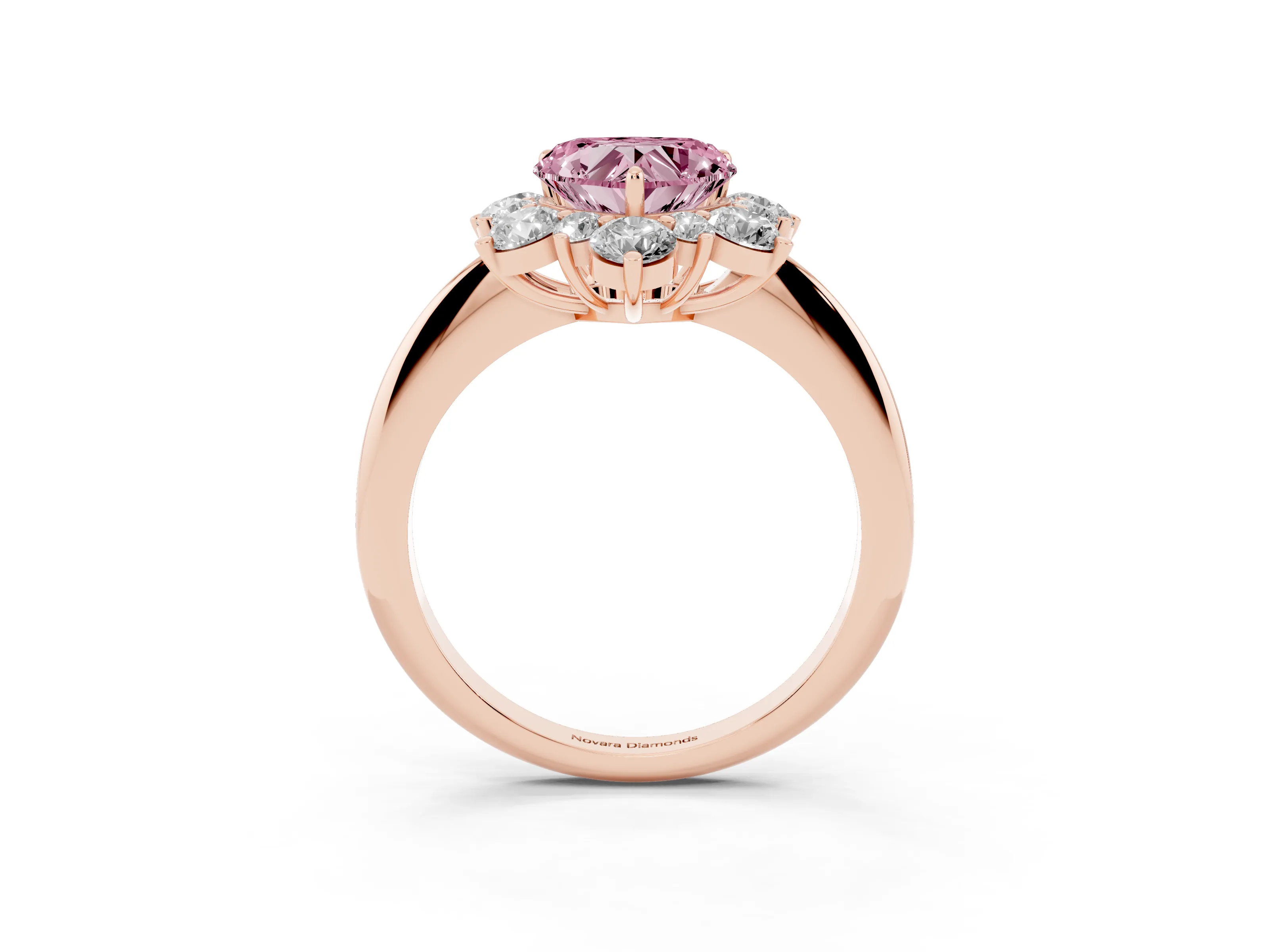 Fancy Pink Heart Cut Diamond Cluster Halo Ring Set in Rose gold with Solitaire Band and Prong Setting