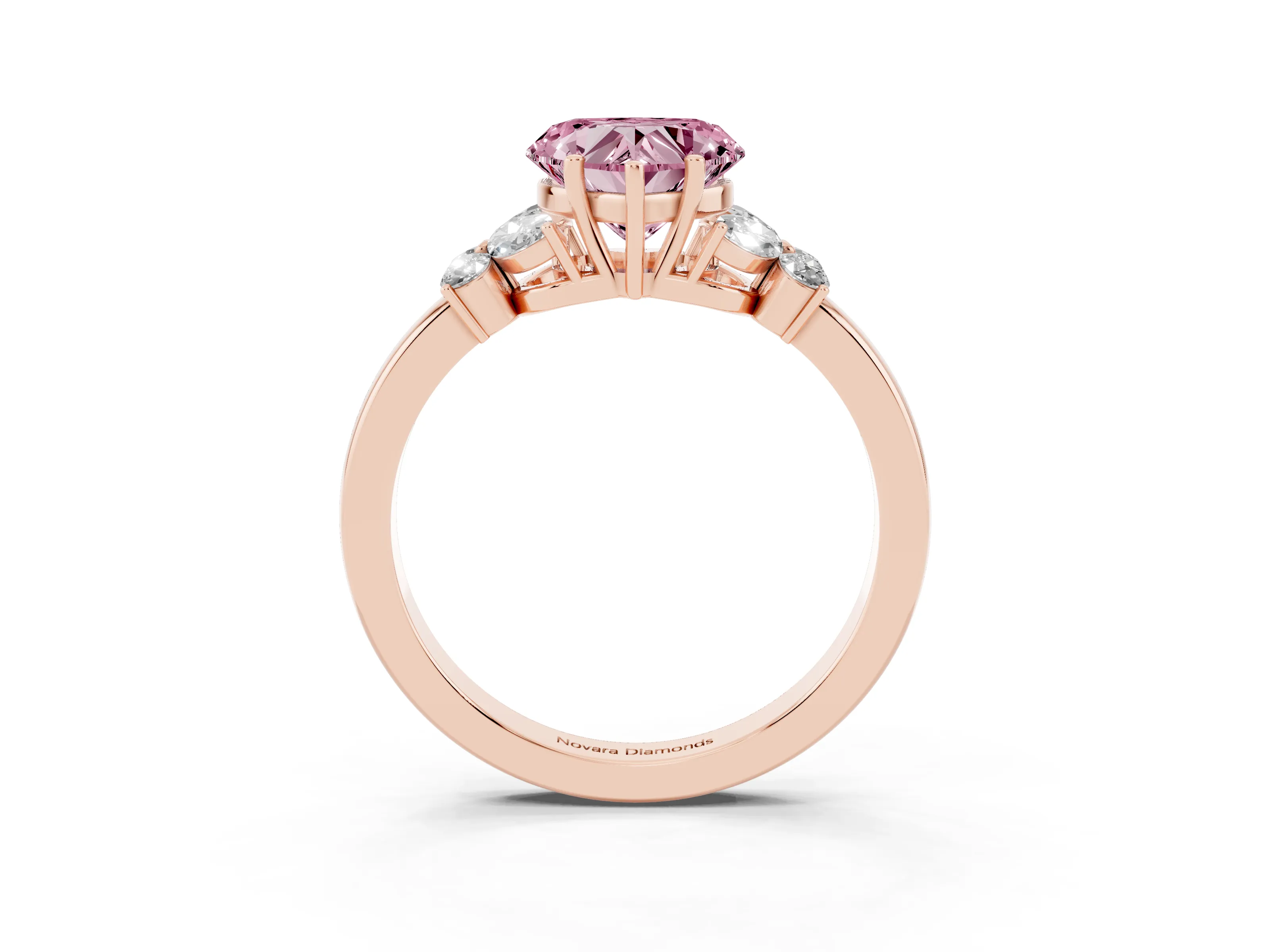 Fancy Pink Heart Cut Diamond Solitaire Floral Ring Set in Rose gold with Marquise Petals and Prong Setting