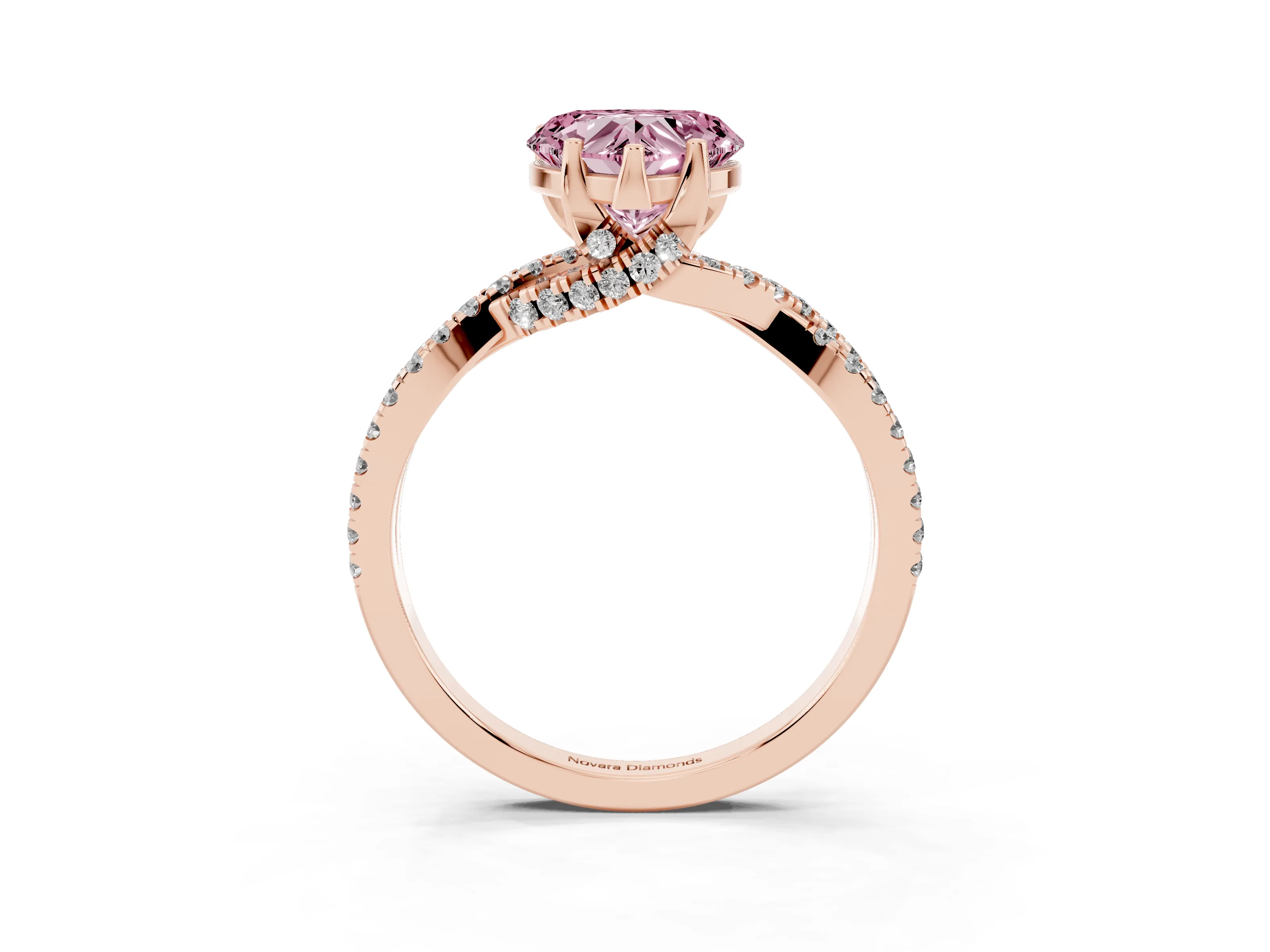Fancy Pink Heart Cut Diamond Twist Pavé Solitaire Engagement Ring Set in Rose gold with Prong Setting