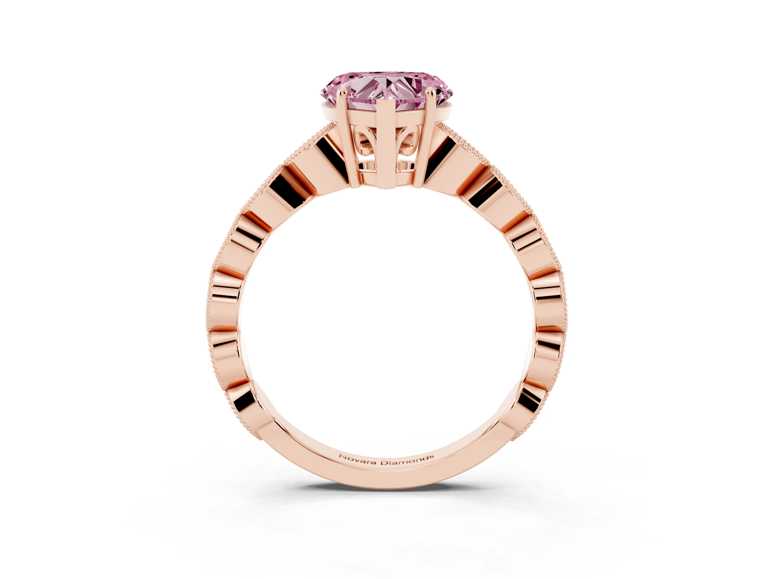 Fancy Pink Heart Cut Diamond Solitaire Ring Set in Rose gold with Infinity Twist Pavé Band