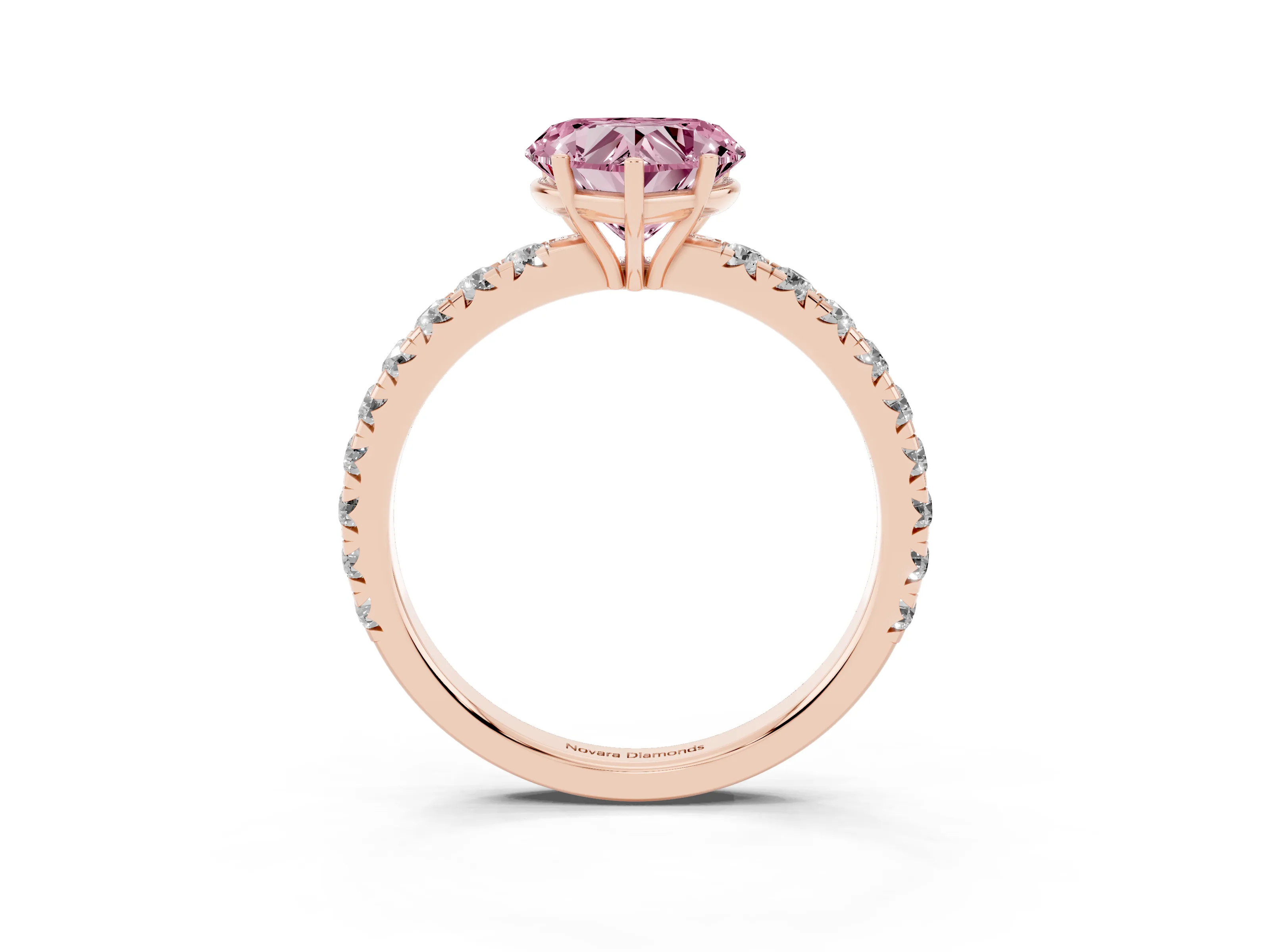 Fancy Pink Heart Cut Diamond Pavé Solitaire Engagement Ring Set in Rose gold with Prong Setting