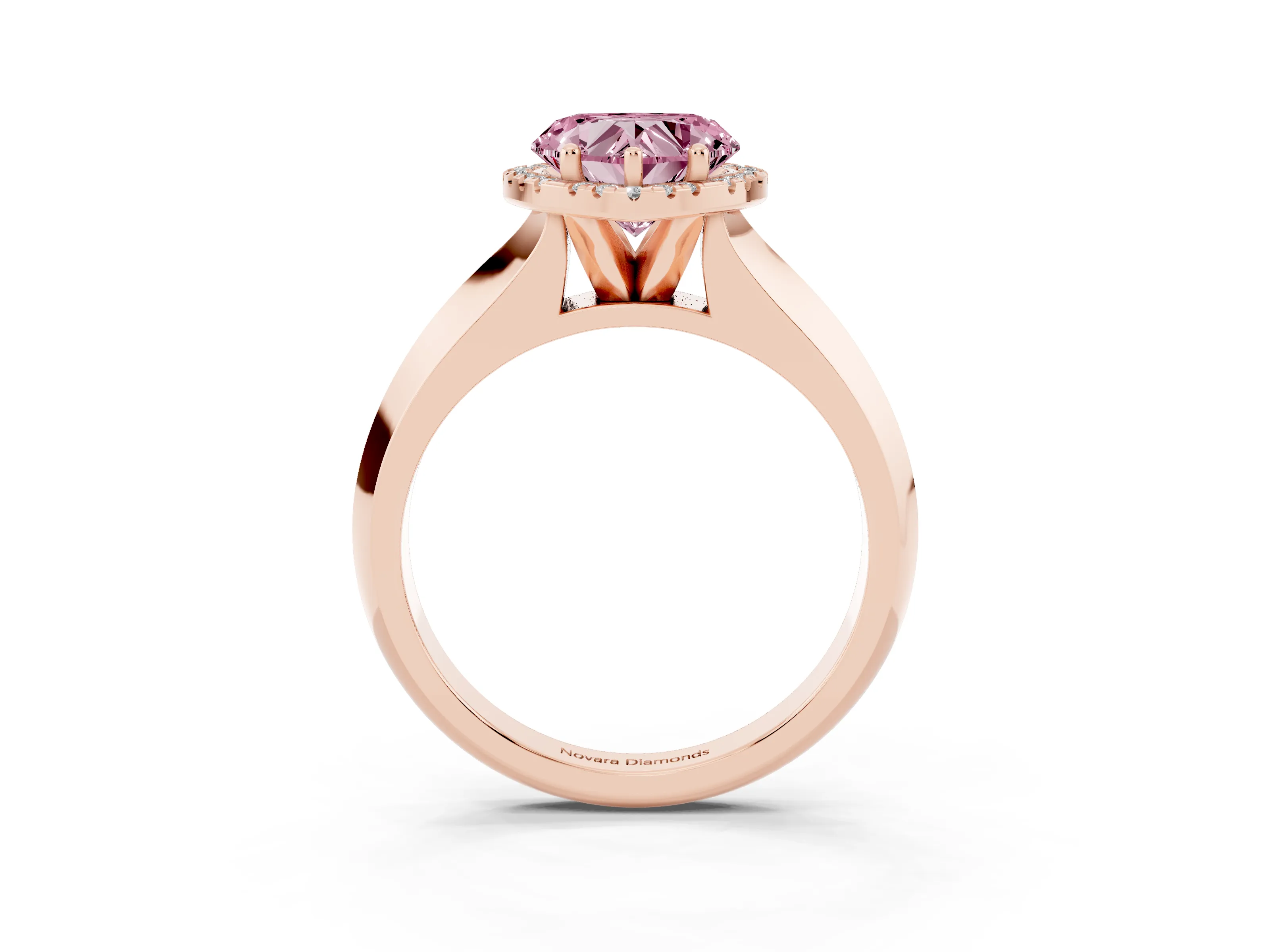 Fancy Pink Heart Cut Diamond Halo Ring Set in Rose gold with Cathedral Band and Prong Setting