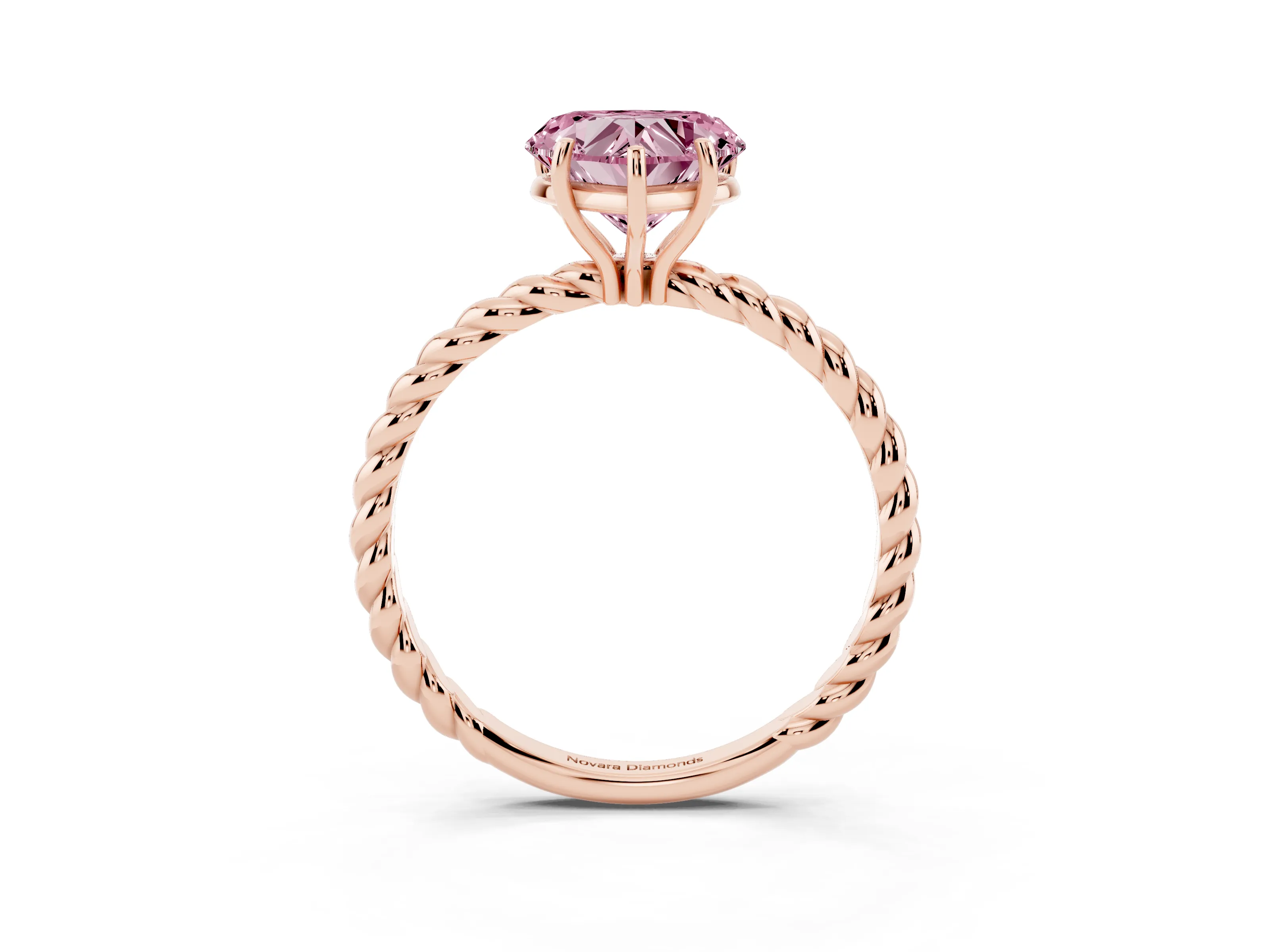 Fancy Pink Heart Cut Diamond Solitaire Ring Set in Rose gold with Twist Band and Prong Setting