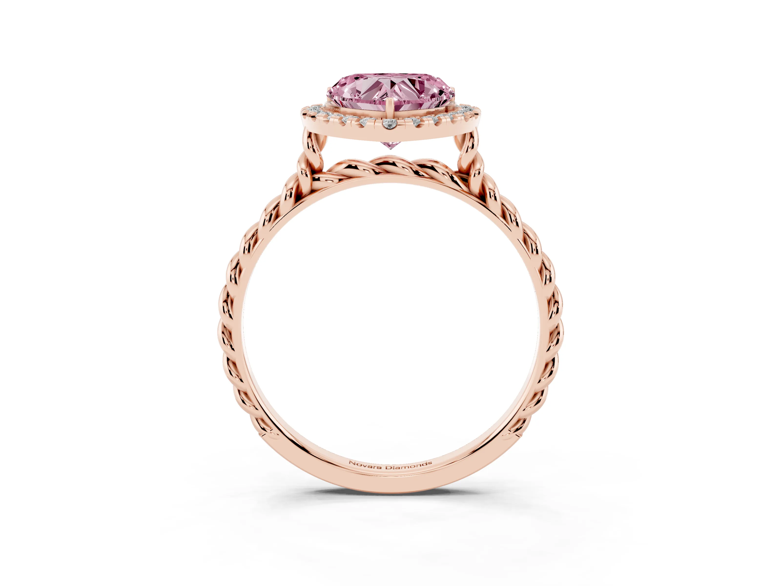 Fancy Pink Heart Cut Diamond Halo Ring Set in Rose gold with Plain Twisted Band