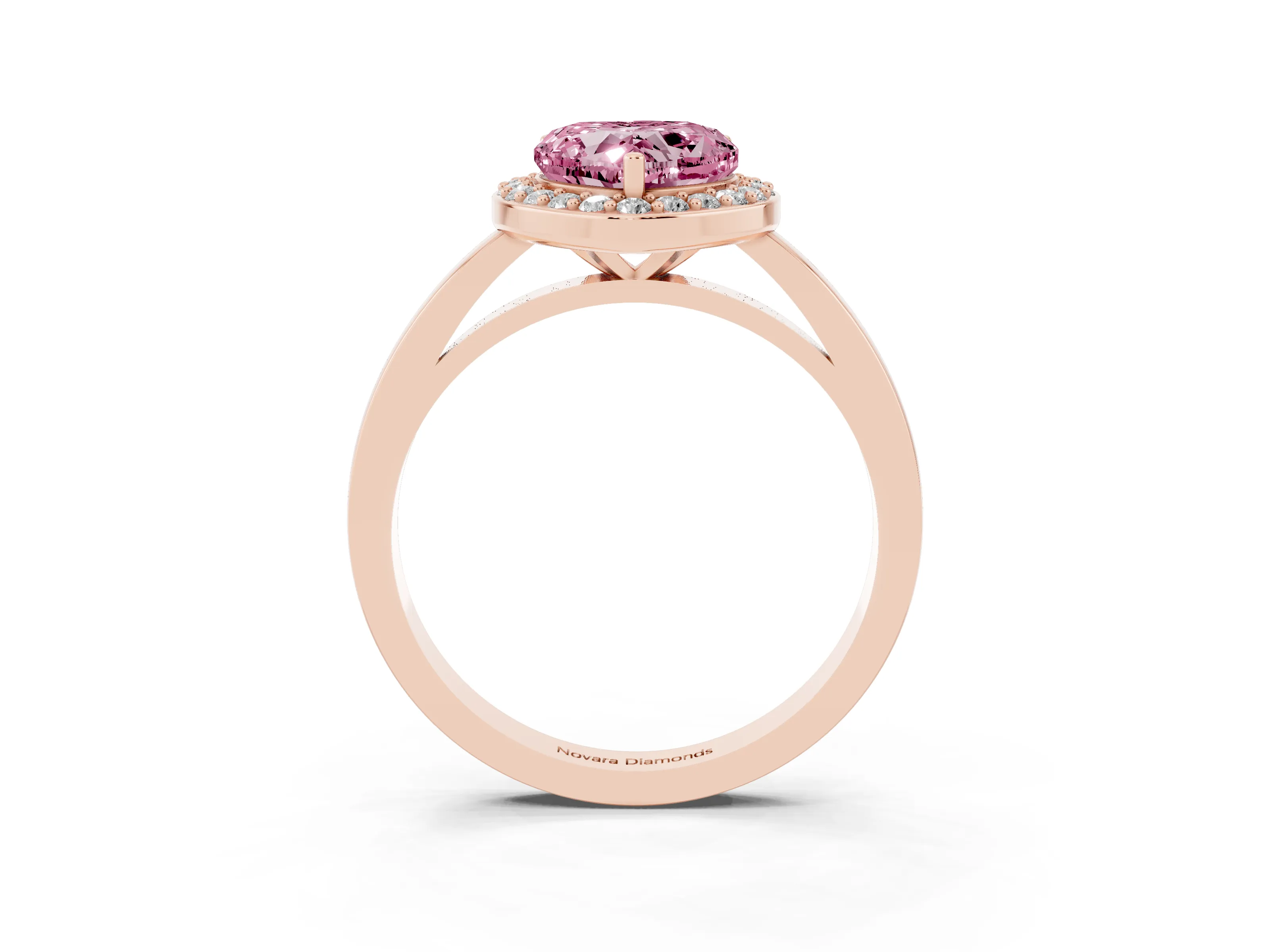 Fancy Pink Heart Cut Diamond Halo Ring Set in Rose gold with Solitaire Band and Prong Setting