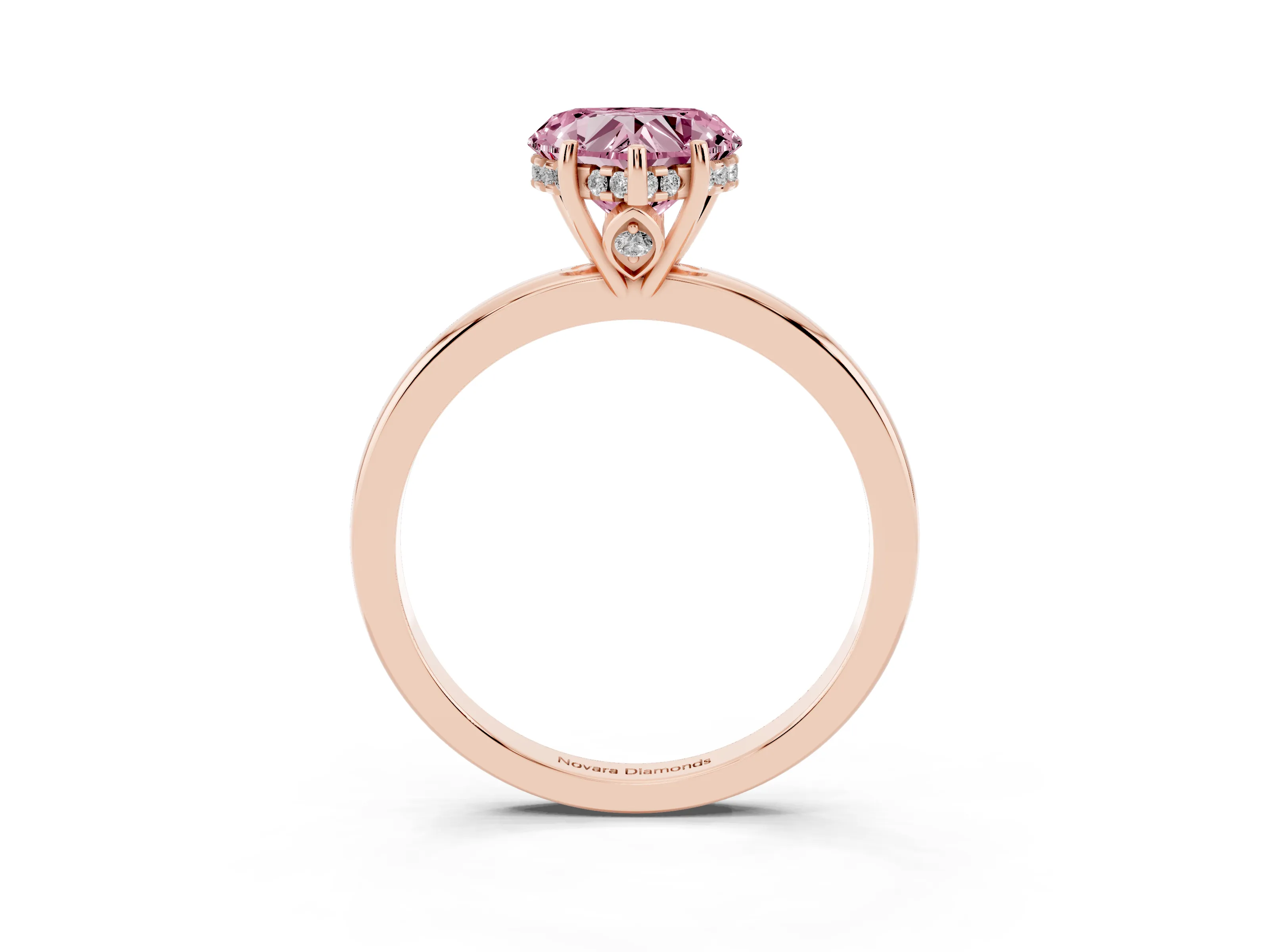 Fancy Pink Heart Cut Diamond Solitaire Ring Set in Rose gold with Plain Band and Prong Setting