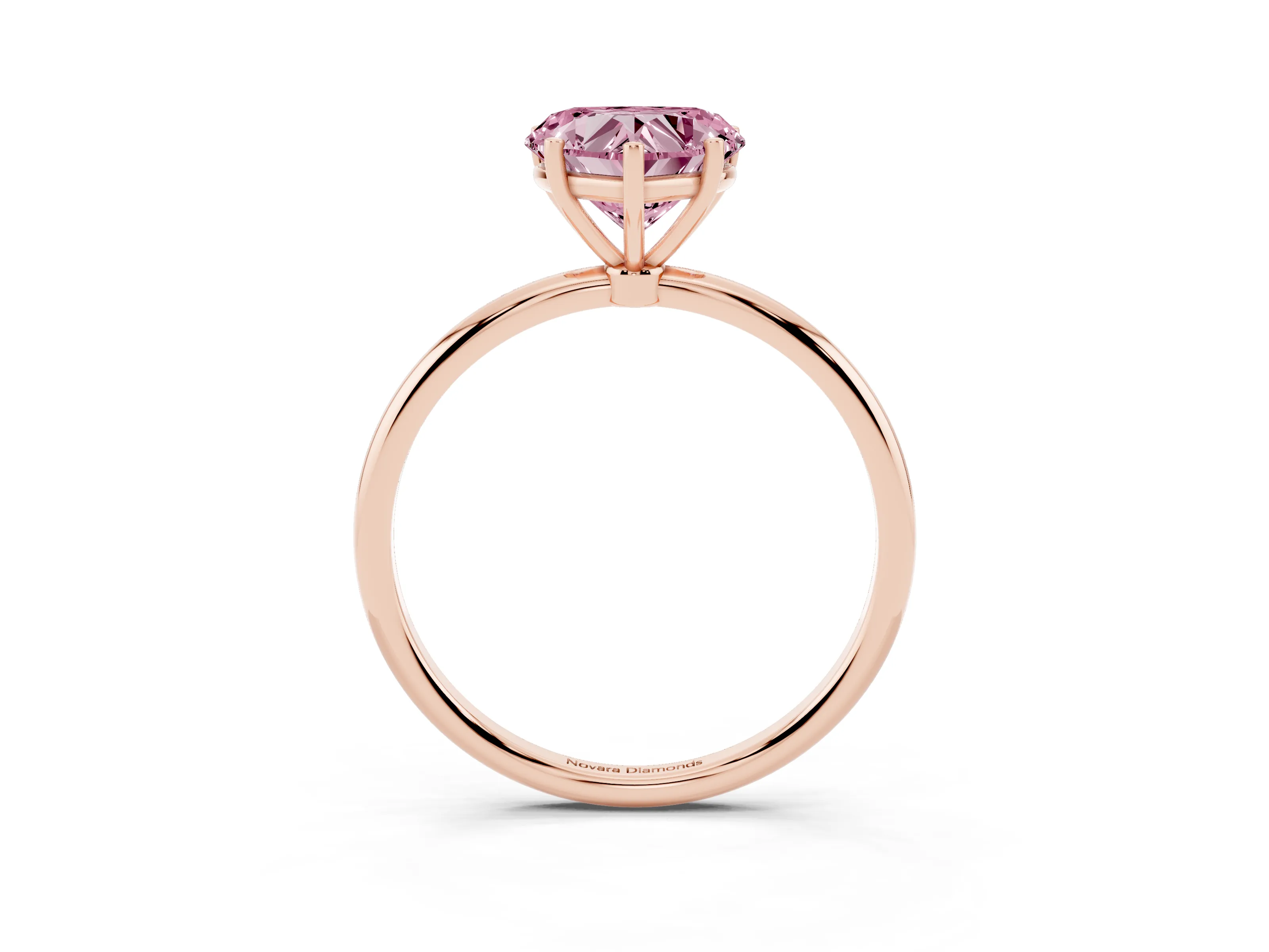 Fancy Pink Heart Cut Diamond Solitaire Engagement Ring Set in Rose gold with Thin Band and Prong Setting