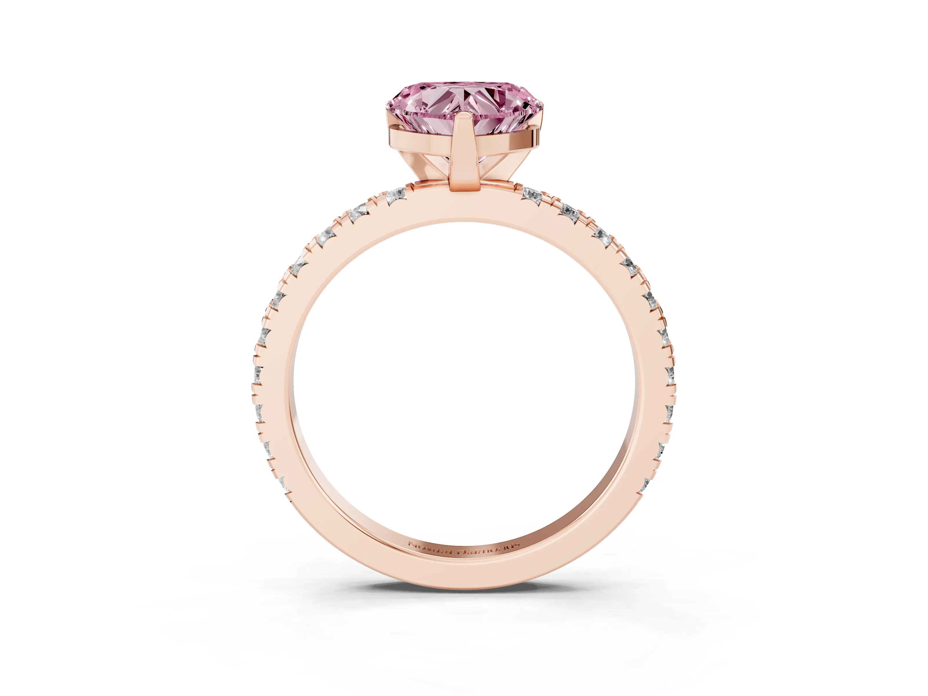 Fancy Pink Heart Cut Diamond Pavé Band Solitaire Set in Rose gold with Prong Setting