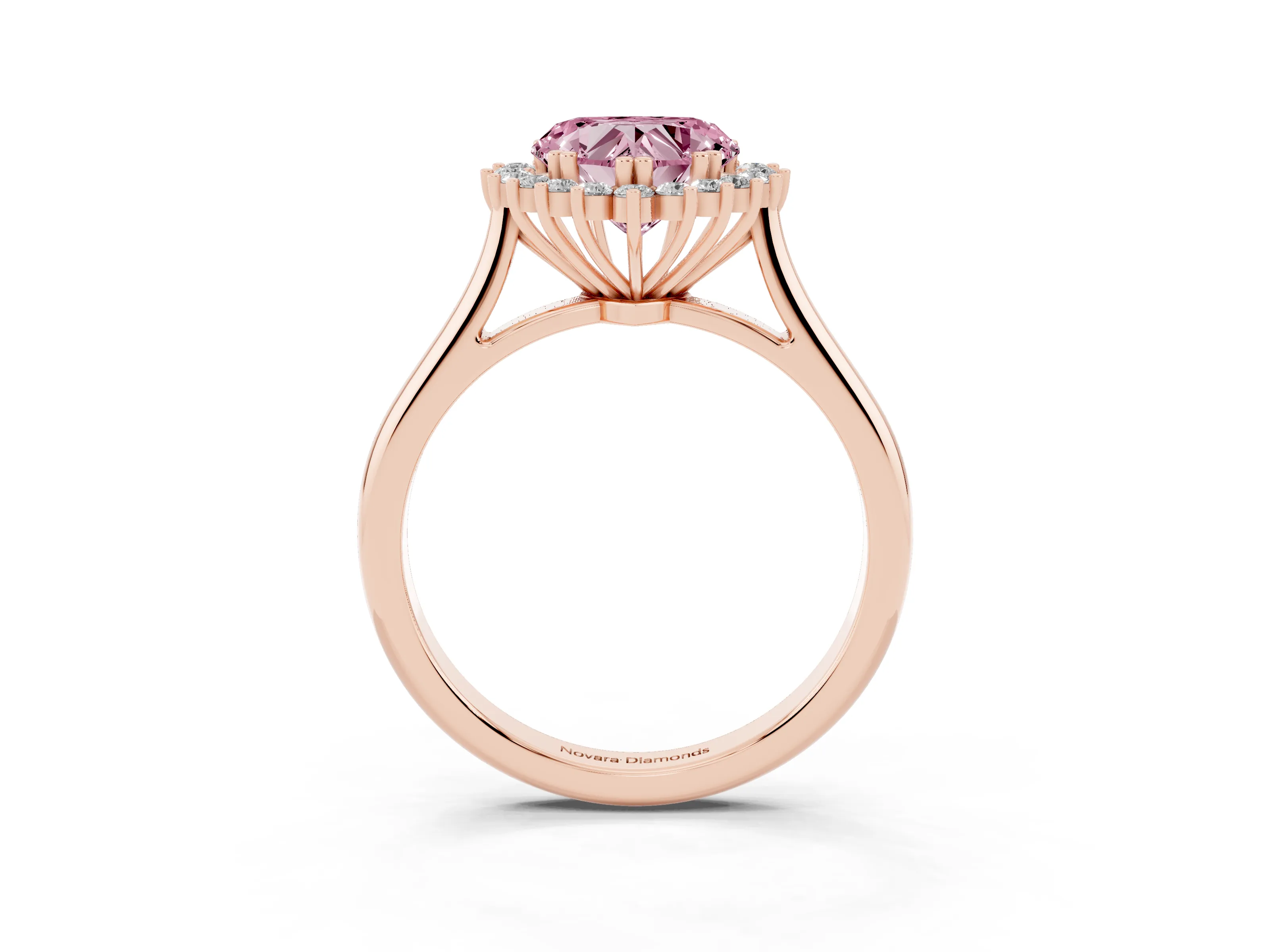 Fancy Pink Heart Cut Diamond Halo Ring Set in Rose gold with Plain Solitaire Band and Prong Setting