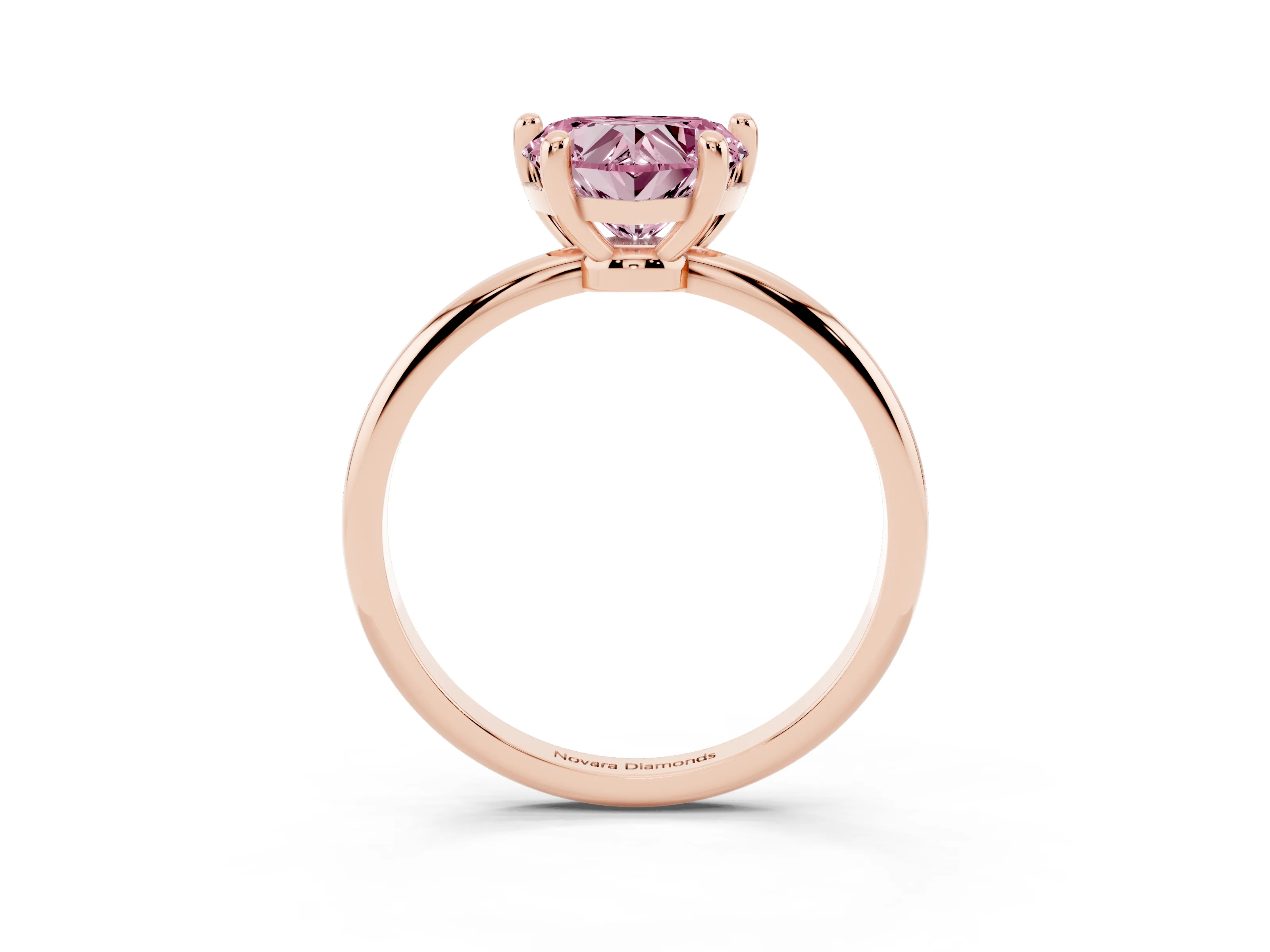 Fancy Pink Heart Cut Diamond Solitaire Ring Set in Rose gold with Secure Prong Setting on a Classic Band