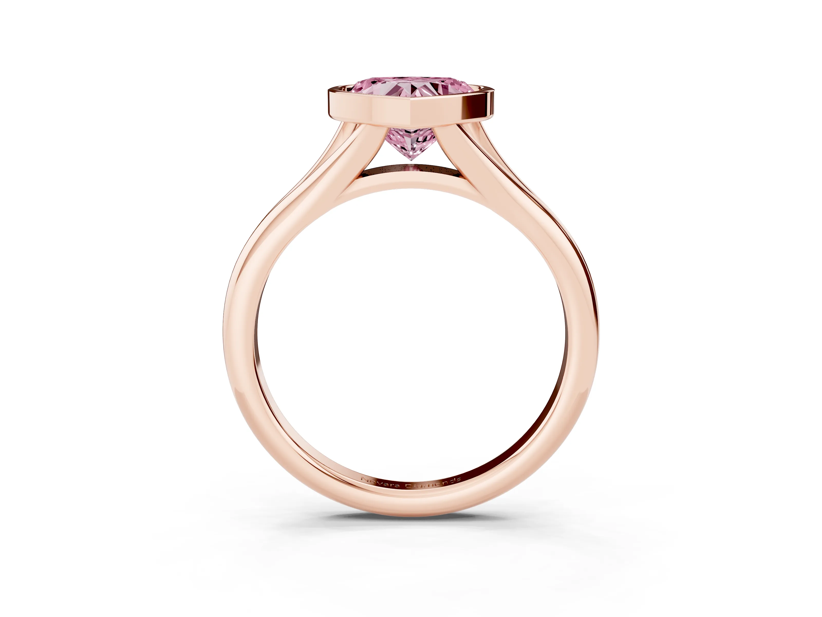 Fancy Pink Bezel Set Heart Cut Diamond Solitaire Ring Set in Rose gold with Smooth Band