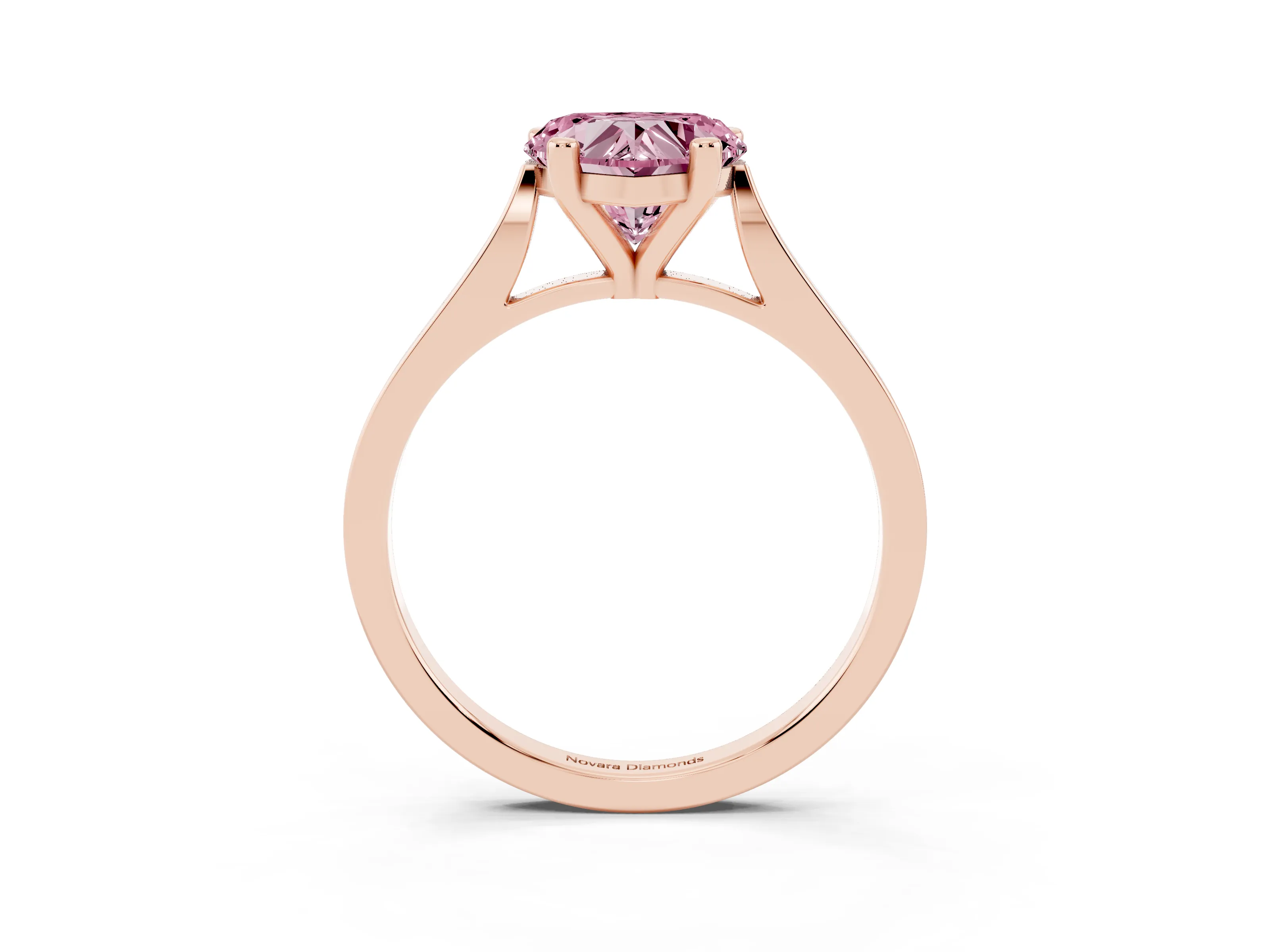 Fancy Pink Heart Cut Diamond Solitaire Ring Set in Rose gold with Prong Setting and Tapered Band