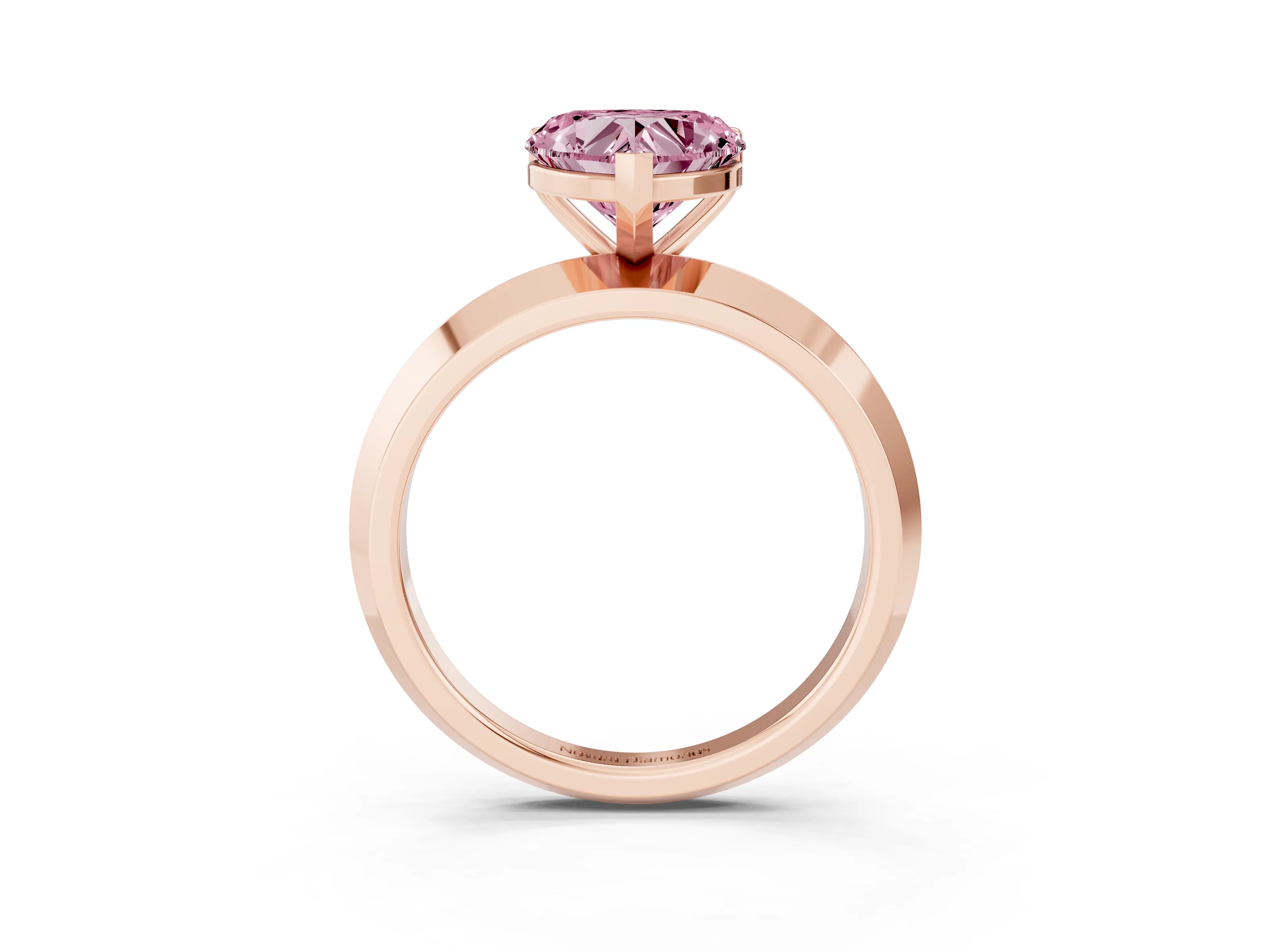 Fancy Pink Heart Cut Diamond Solitaire Engagement Ring Set in Rose gold with Flat Band and Prong Setting