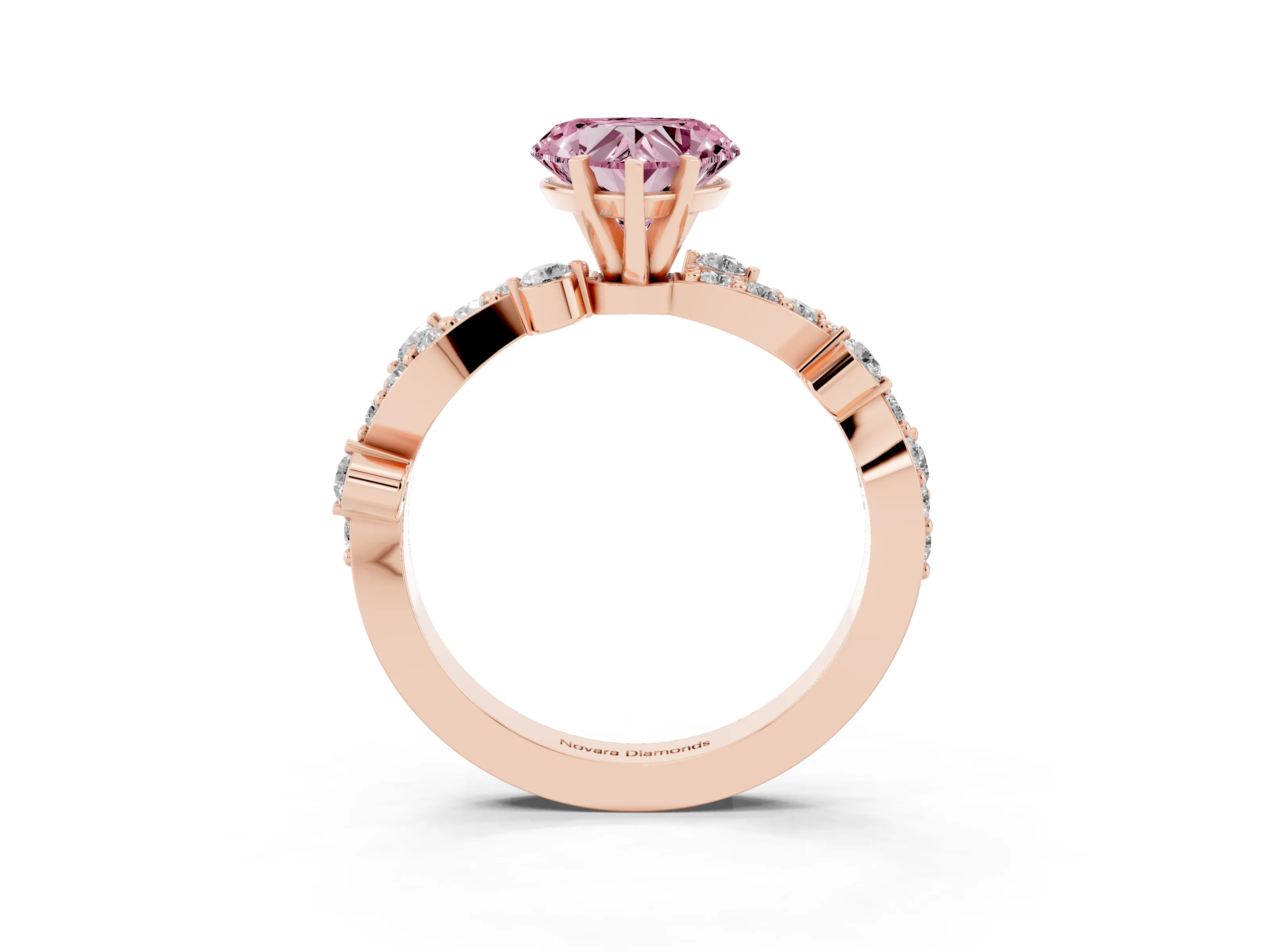 Fancy Pink Heart Cut Diamond Solitaire Twisted Band Set in Rose gold with Pavé Setting