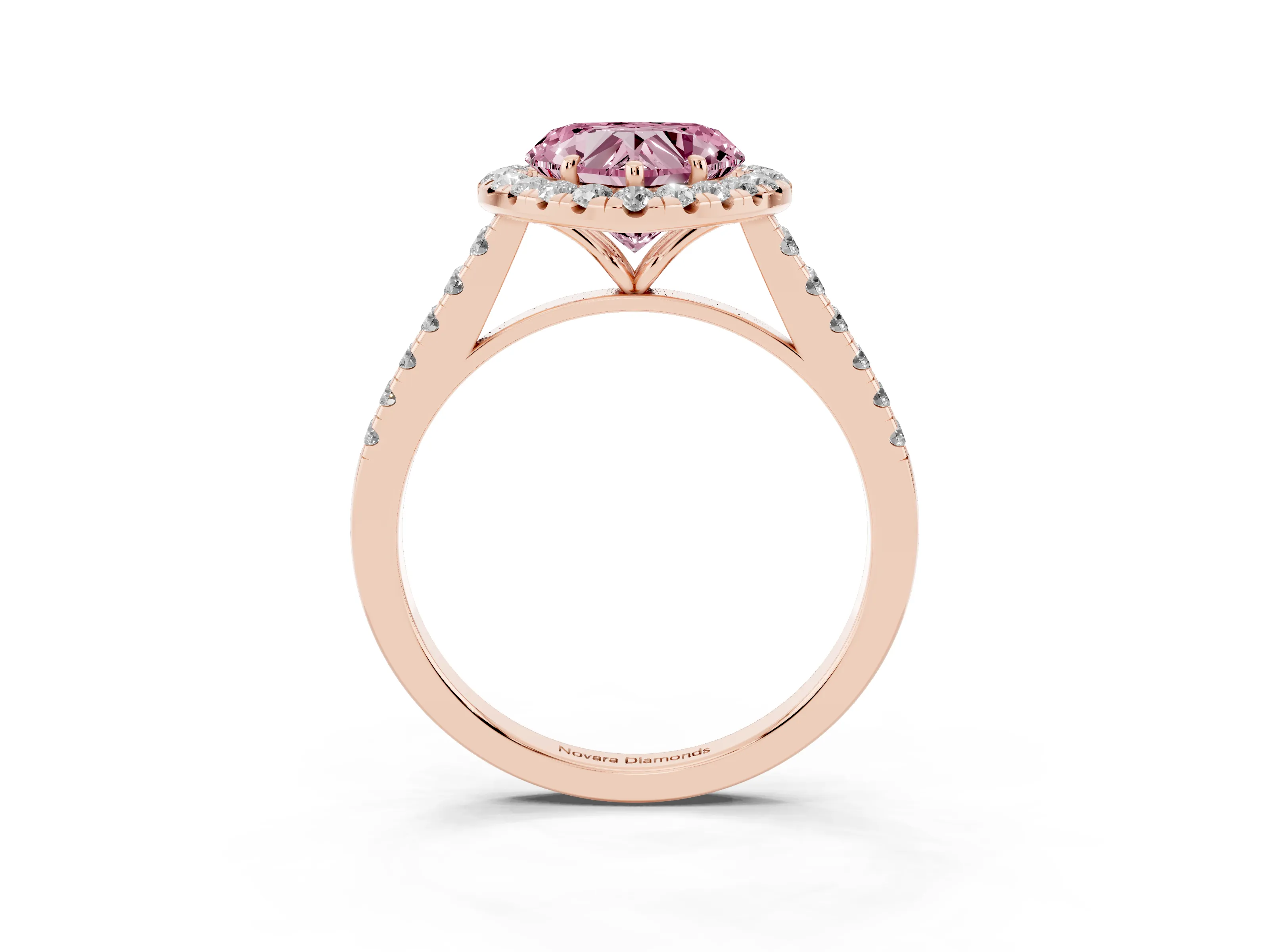 Fancy Pink Heart Cut Diamond Halo Pavé Engagement Ring Set in Rose gold with Prong Setting