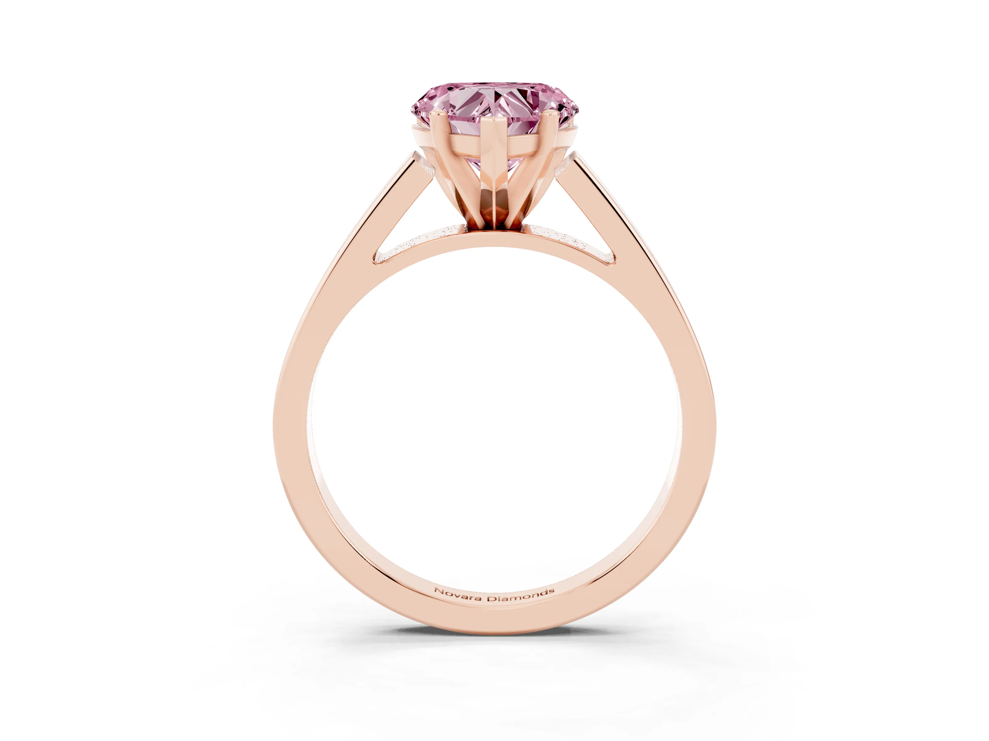 Fancy Pink Heart Cut Diamond Solitaire Engagement Ring Set in Rose gold with Prong Setting and Tapered Band