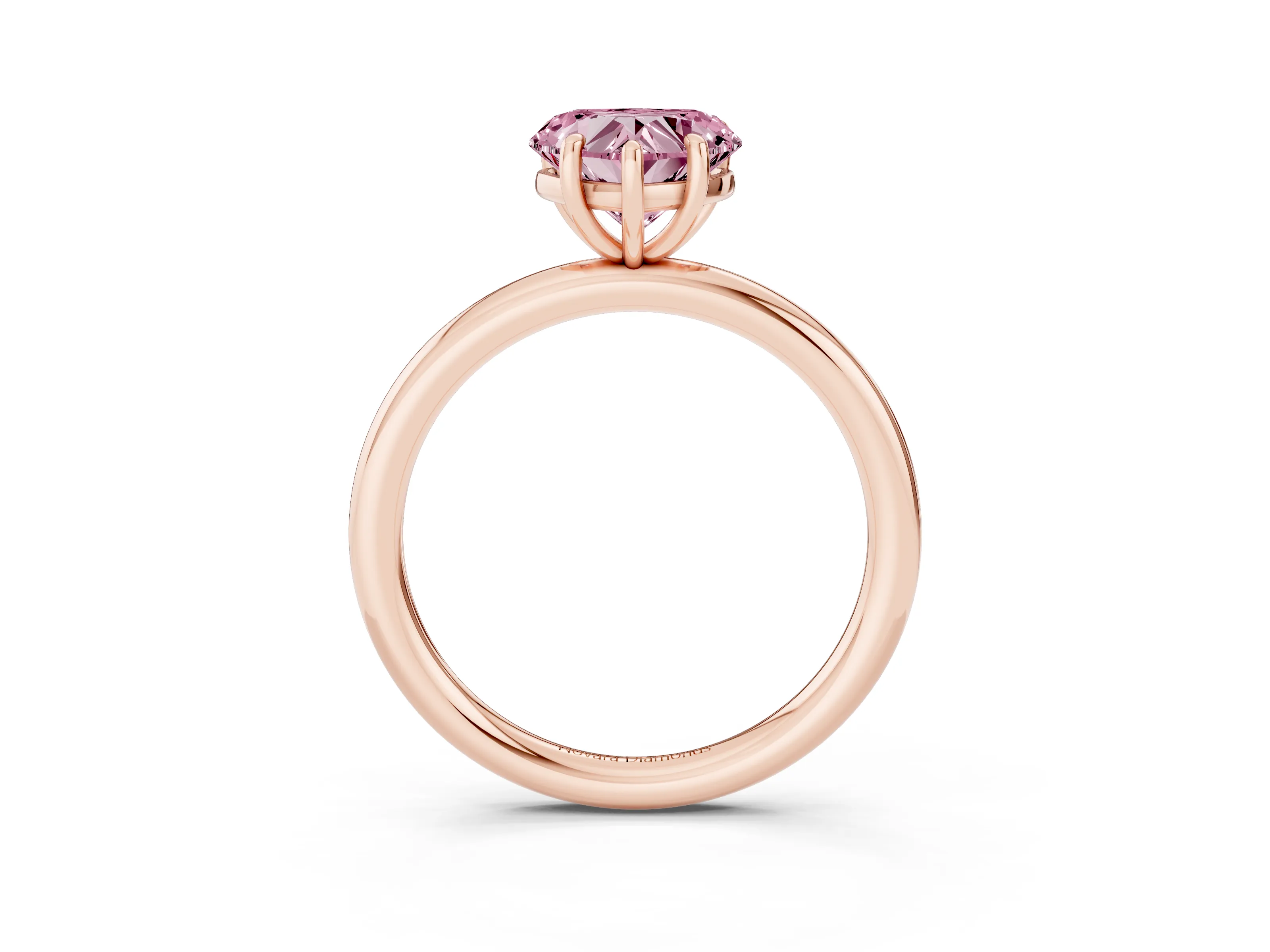 Fancy Pink Heart Cut Diamond Solitaire Ring Set in Rose gold with Prong Setting on a Polished Plain Band