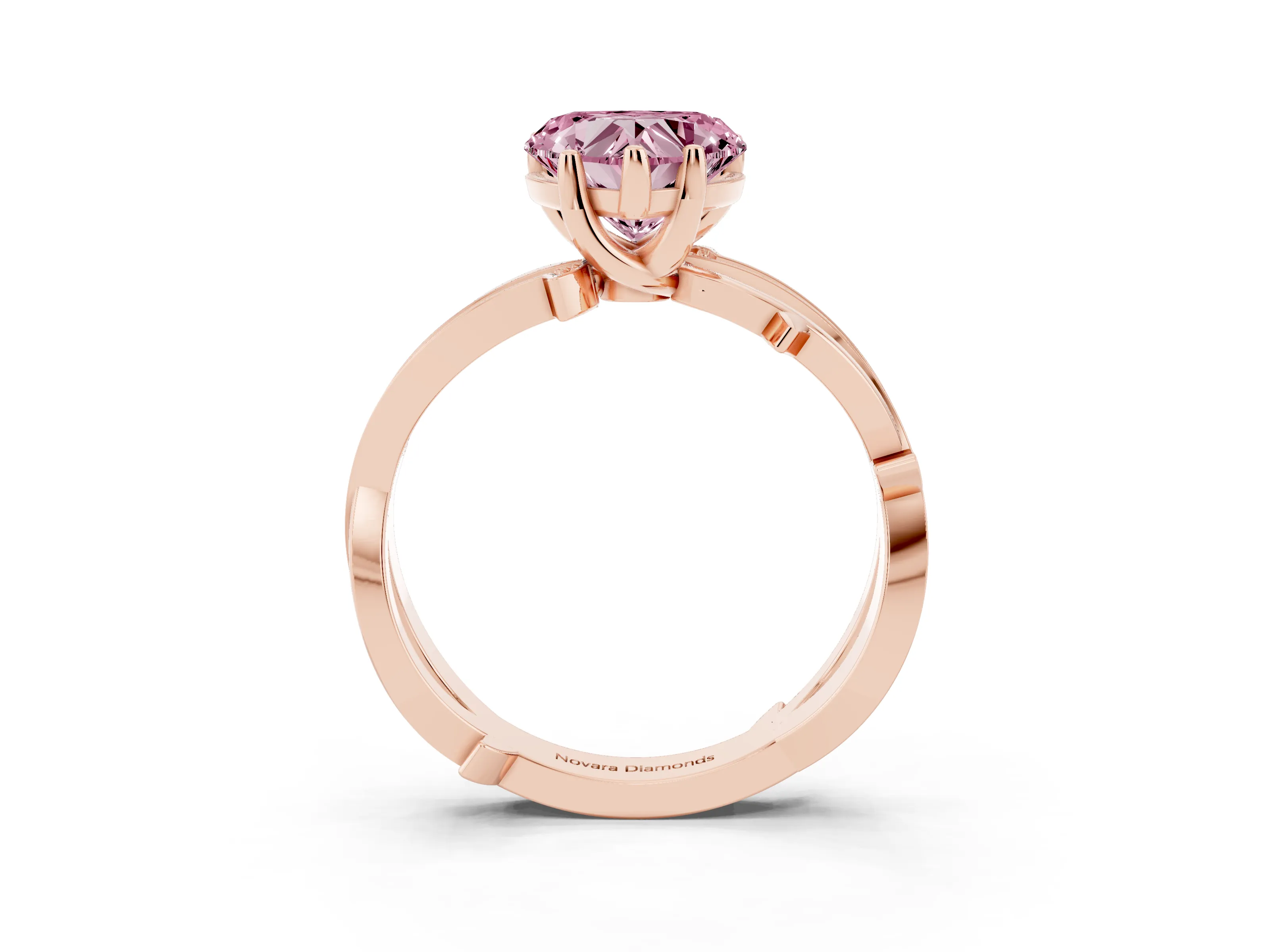 Fancy Pink Heart Cut Diamond Pavé Twist Band Solitaire Ring Set in Rose gold with Prong Setting