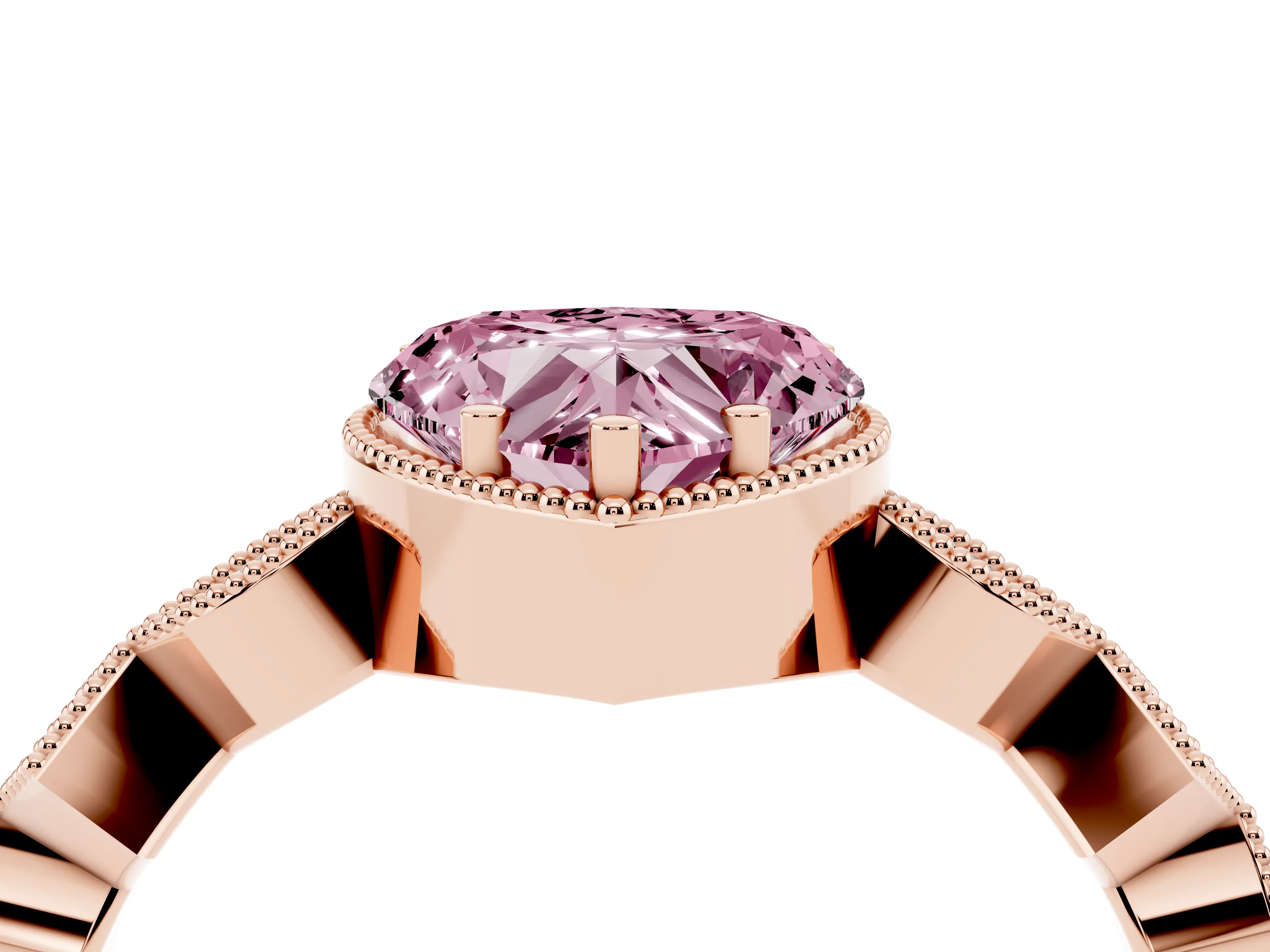 Fancy Pink Heart Cut Diamond Milgrain Marquise Twist Band Ring Set in Rose gold with Prong Setting