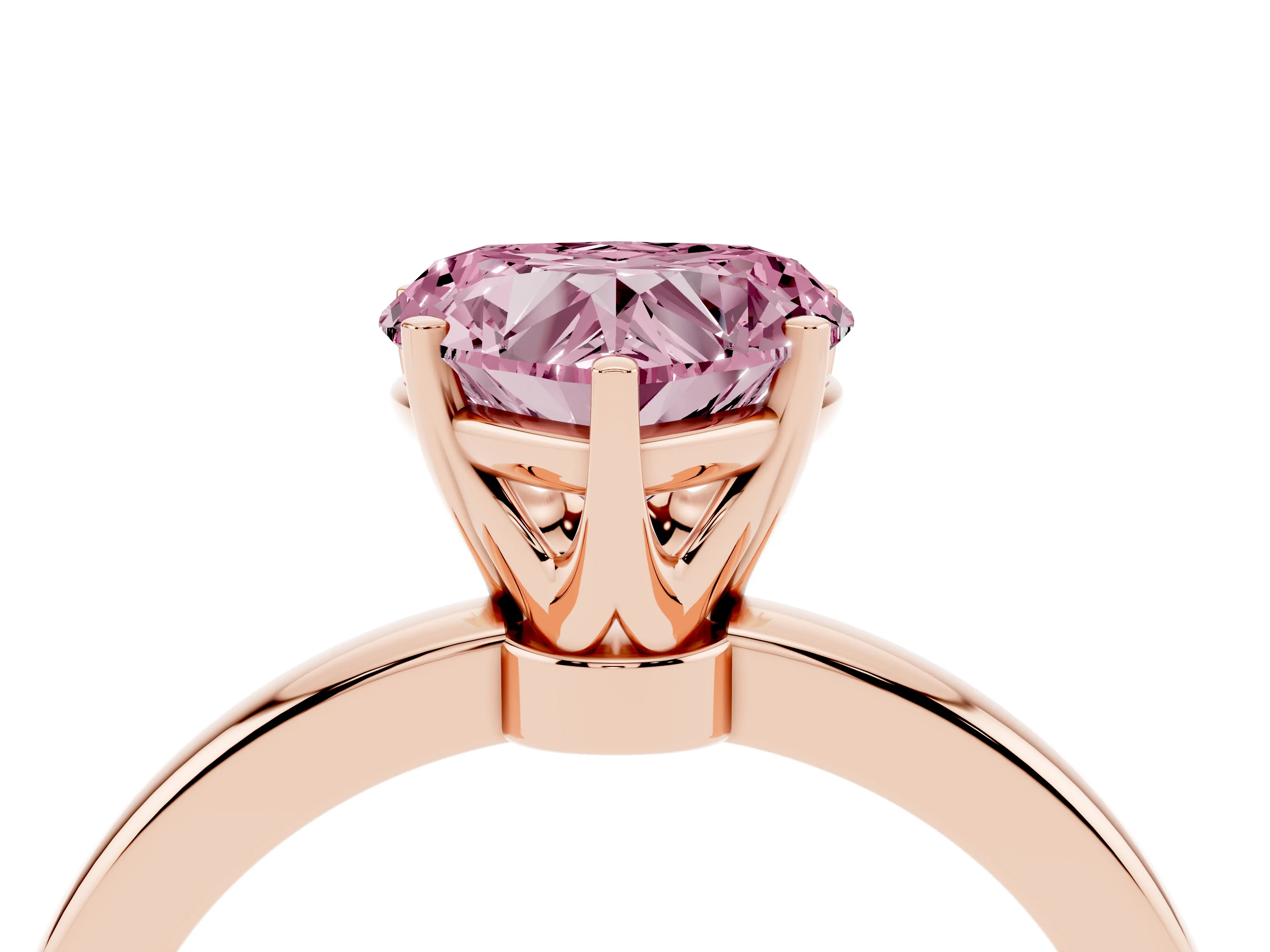 Fancy Pink Heart Cut Diamond Solitaire Ring Set in Rose gold with Raised Prong Setting on a Classic Band