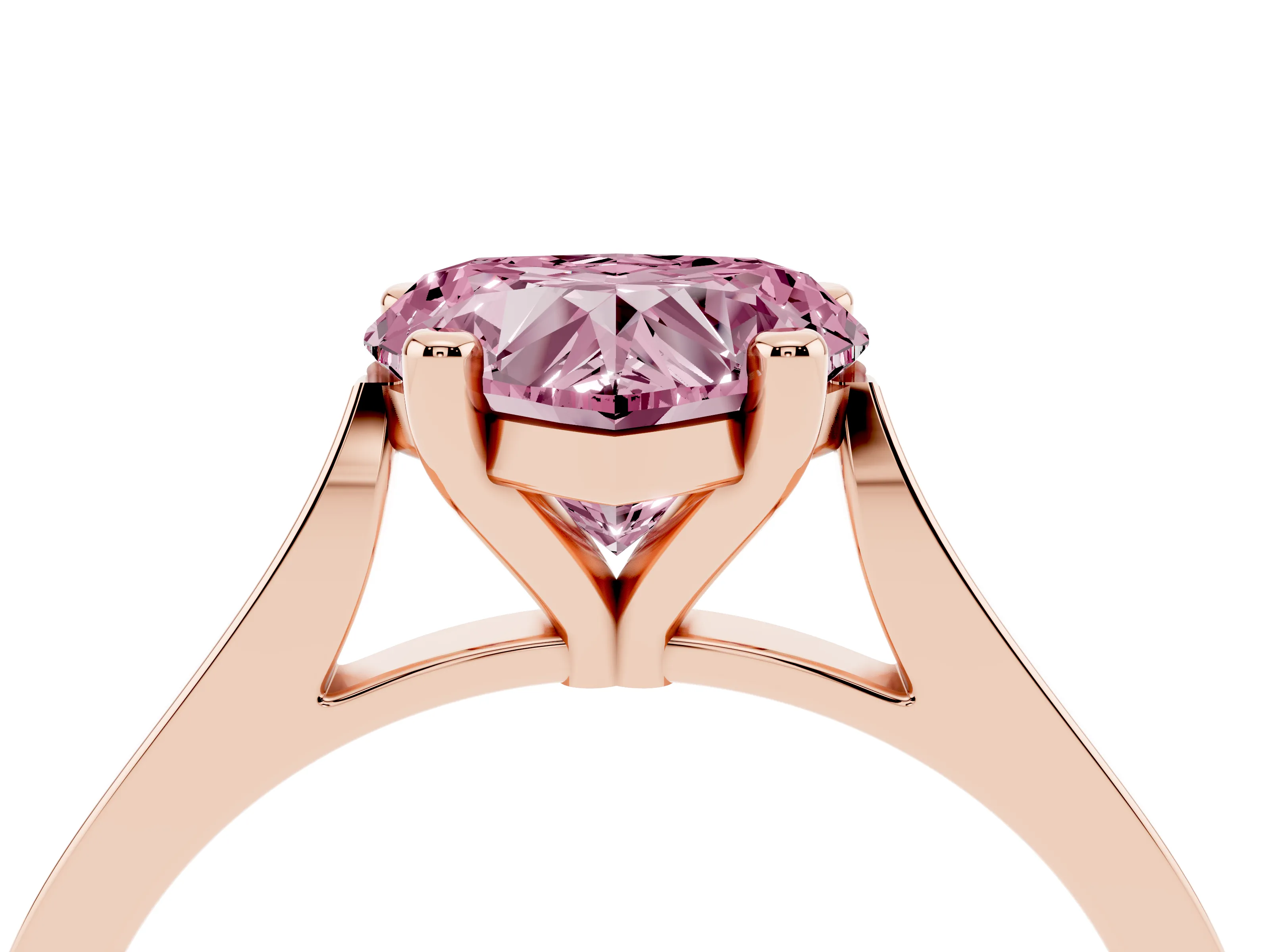 Fancy Pink Heart Cut Diamond Solitaire Ring Set in Rose gold with Prong Setting and Tapered Band