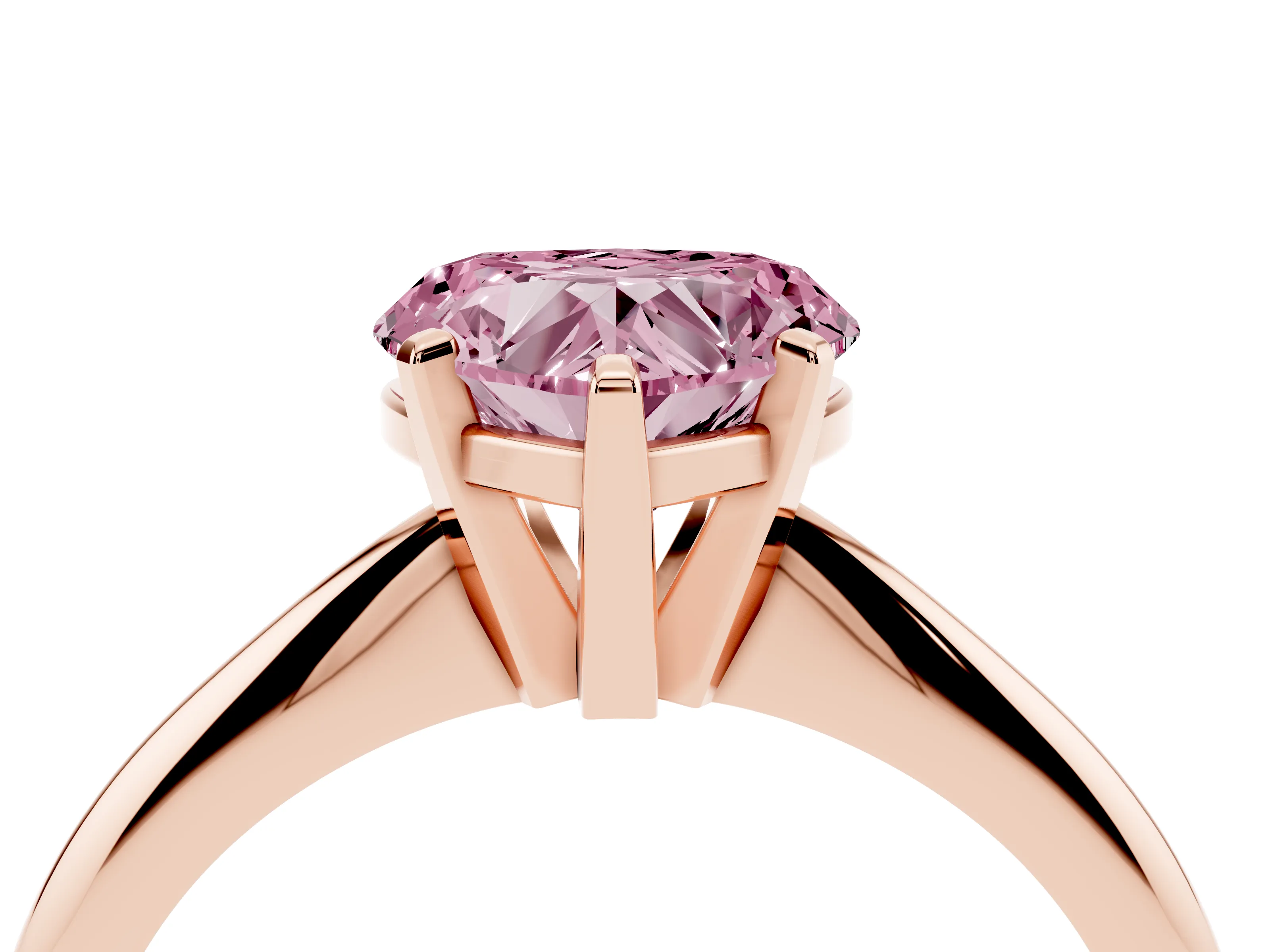 Fancy Pink Heart Cut Diamond Solitaire Ring Set in Rose gold with Prong Setting on a Plain Round Band