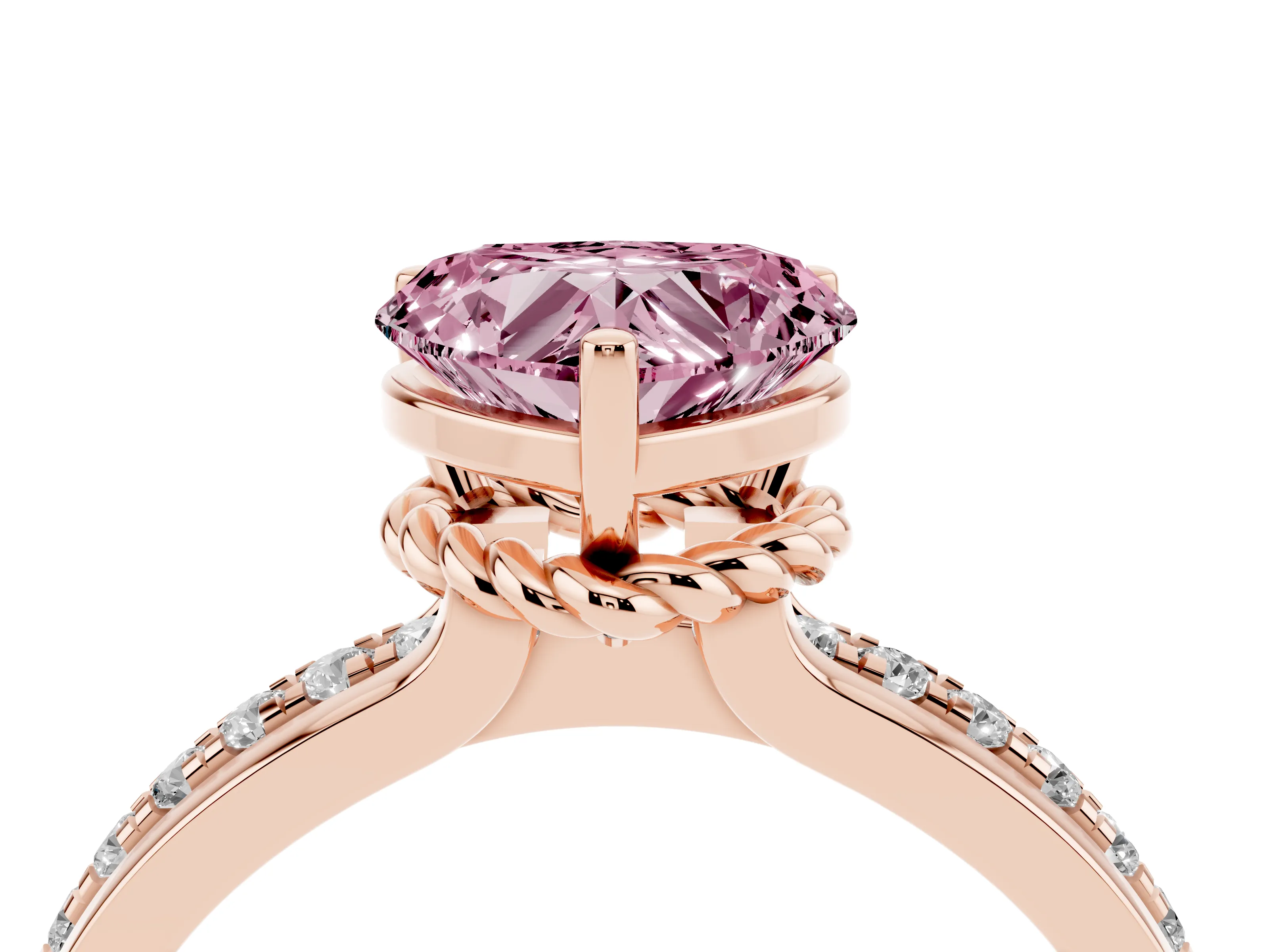 Fancy Pink Heart Cut Diamond Solitaire Ring Set in Rose gold with Channel Set Band and Prong Setting
