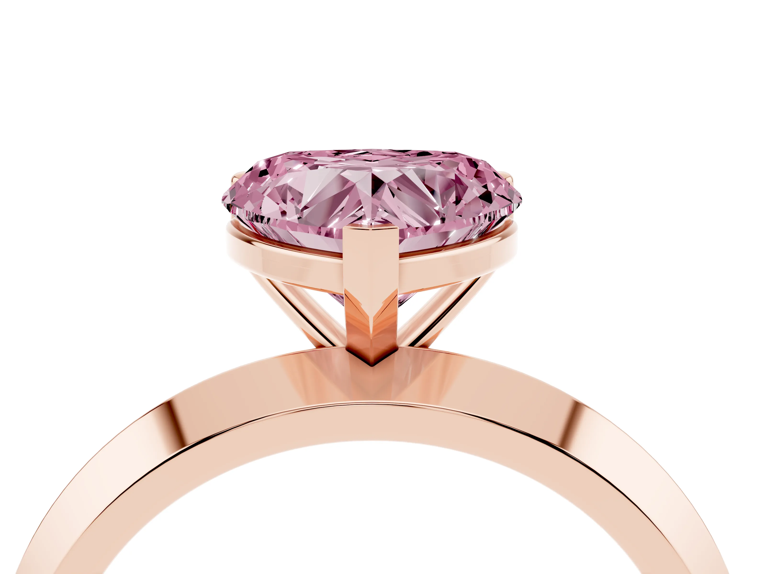 Fancy Pink Heart Cut Diamond Solitaire Engagement Ring Set in Rose gold with Flat Band and Prong Setting