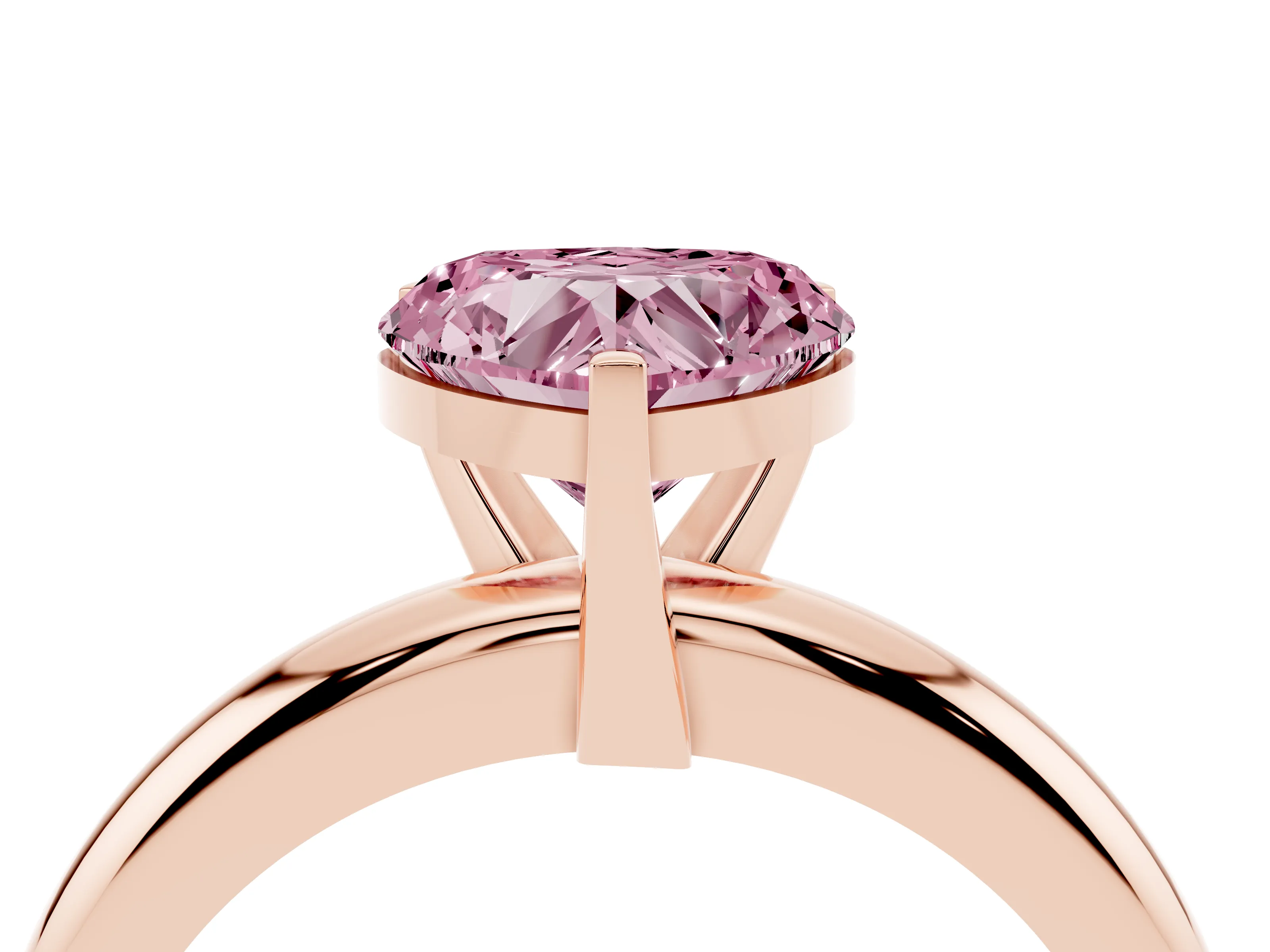 Fancy Pink Heart Cut Diamond Solitaire Engagement Ring Set in Rose gold with Round Band and Prong Setting