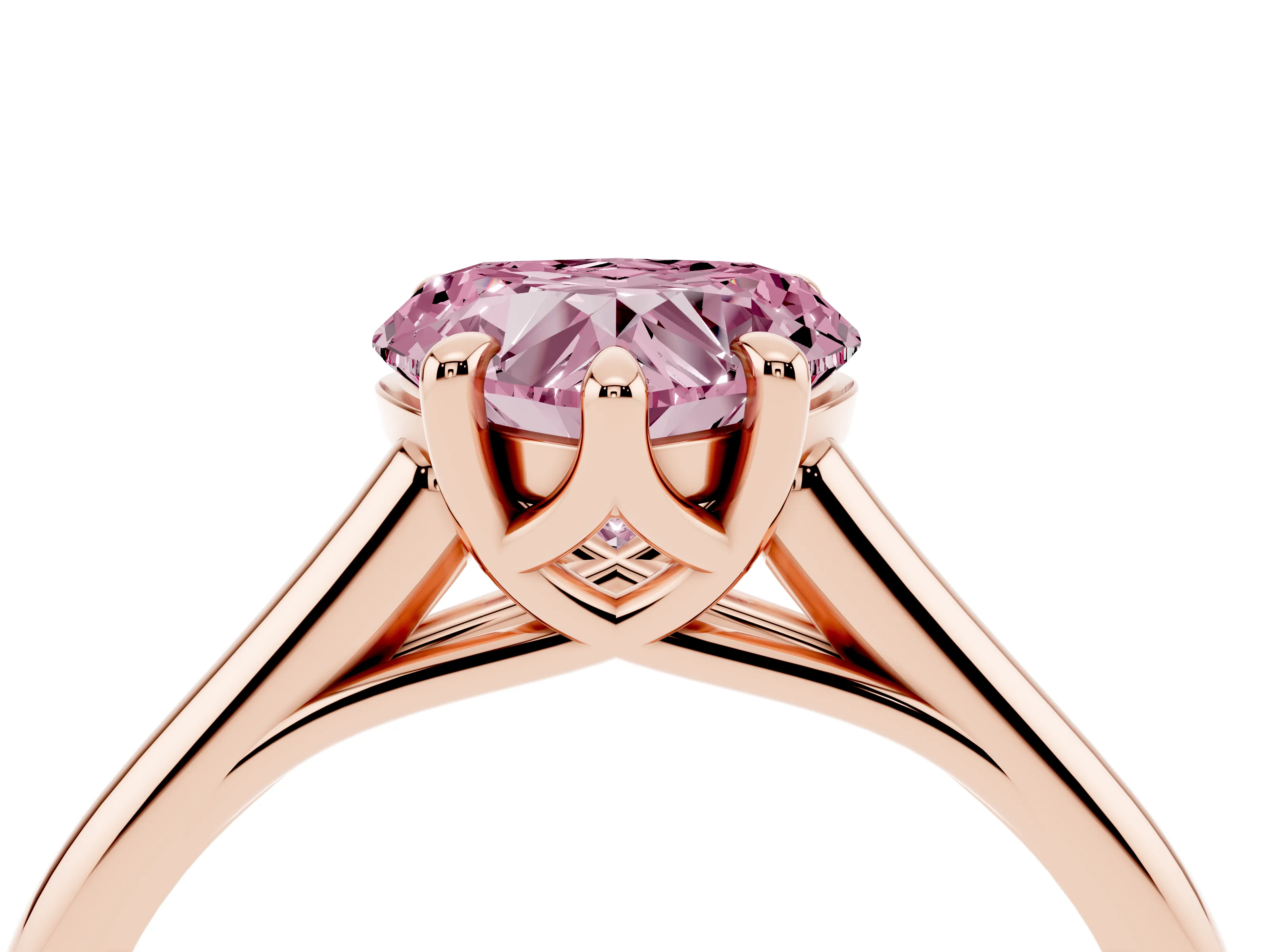 Fancy Pink Heart Cut Diamond Solitaire Engagement Ring Set in Rose gold with Prong Setting and Plain Classic Band